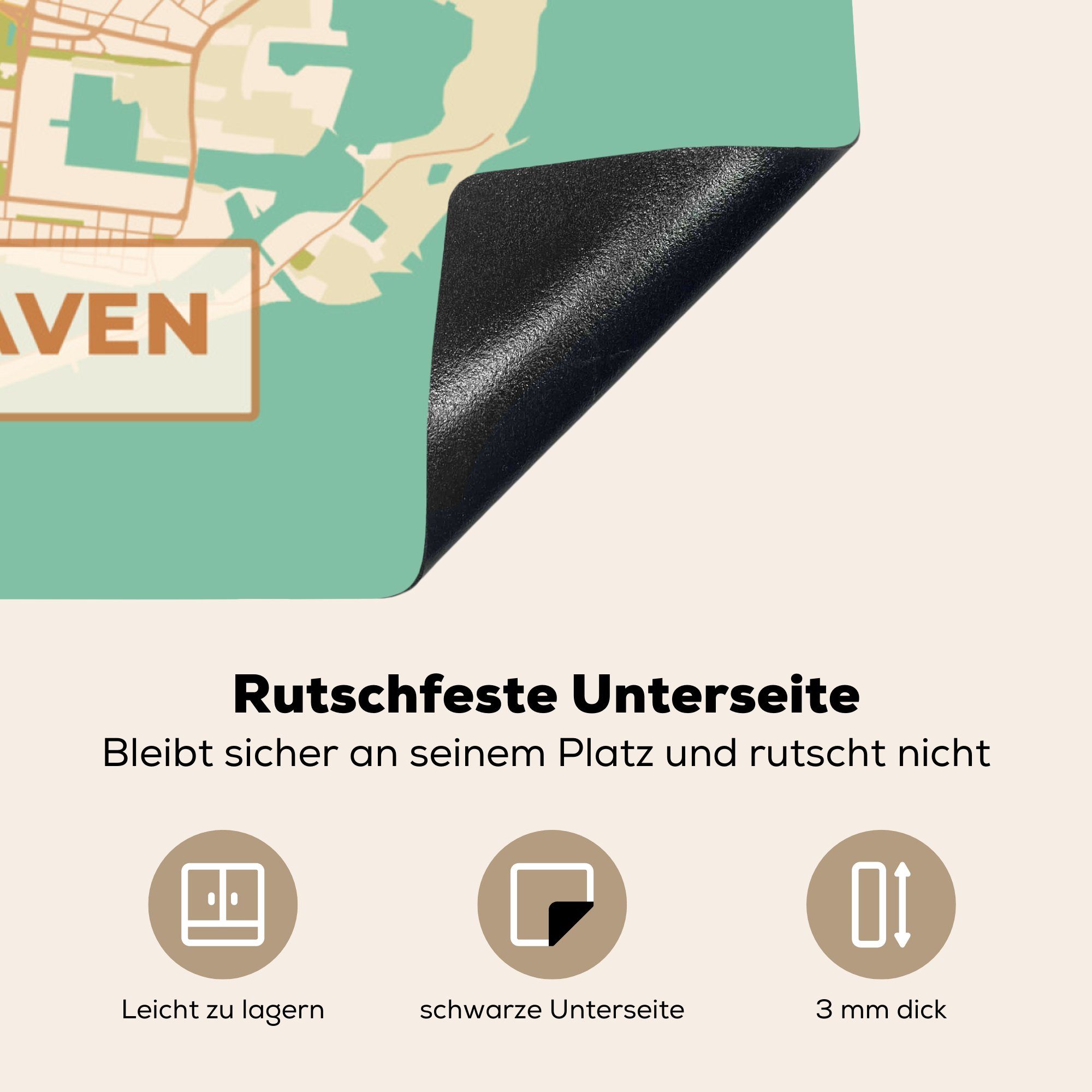 78x78 MuchoWow - Stadtplan - Karte Ceranfeldabdeckung, küche Arbeitsplatte tlg), Vinyl, Vintage, für - (1 Wilhelmshaven Herdblende-/Abdeckplatte cm,