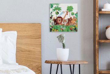 OneMillionCanvasses® Leinwandbild Wilde Tiere - Dschungel - Löwe - Tiger - Mädchen - Kinder - Jungen, (1 St), Leinwand Bilder für Wohnzimmer Schlafzimmer