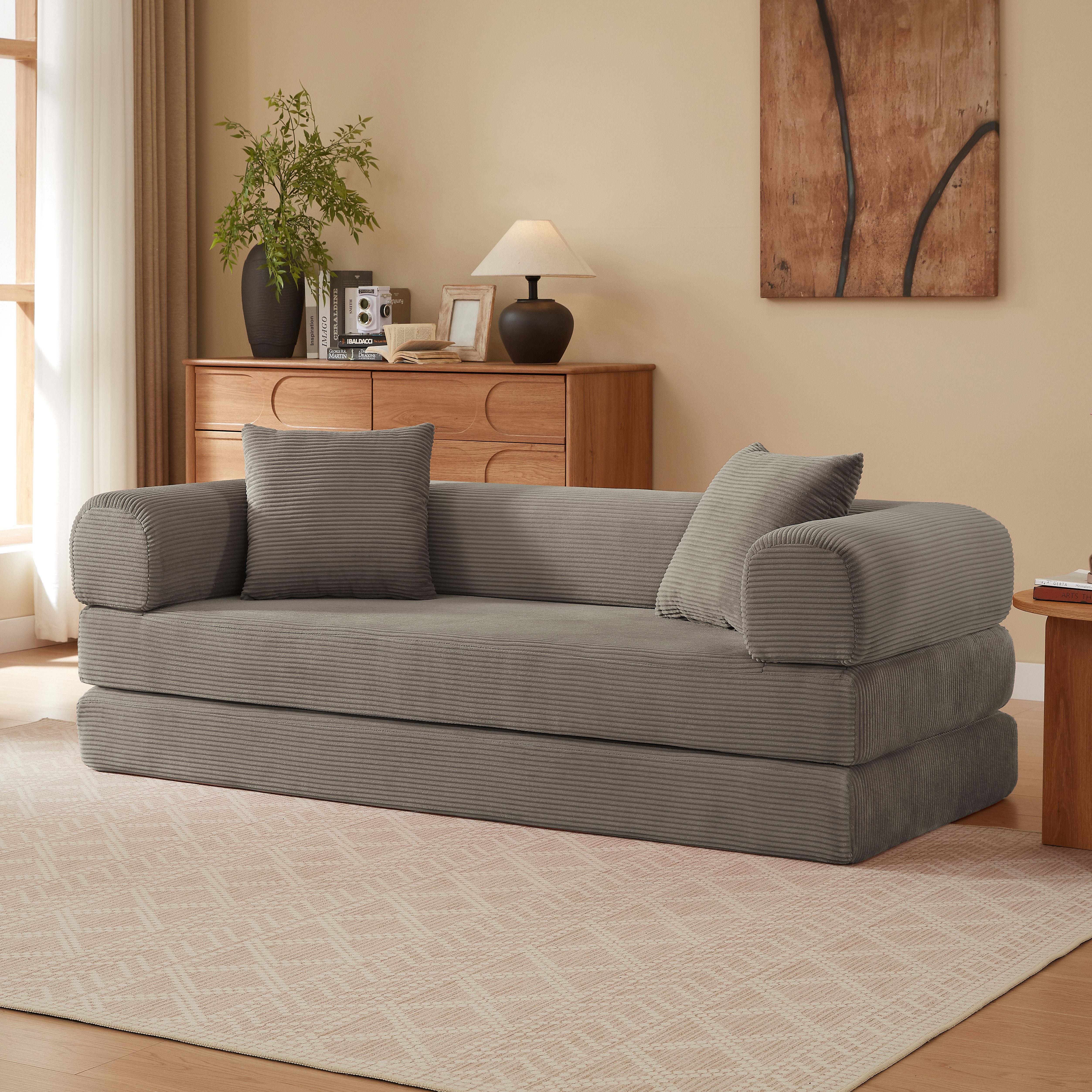 GLP Schlafsofa 195 cm 3 sitzer cord sofa mit schlaffunktion, Set, Wandelbares Tatami-Bodensofa, einfach in Einzelbett umwandelbar