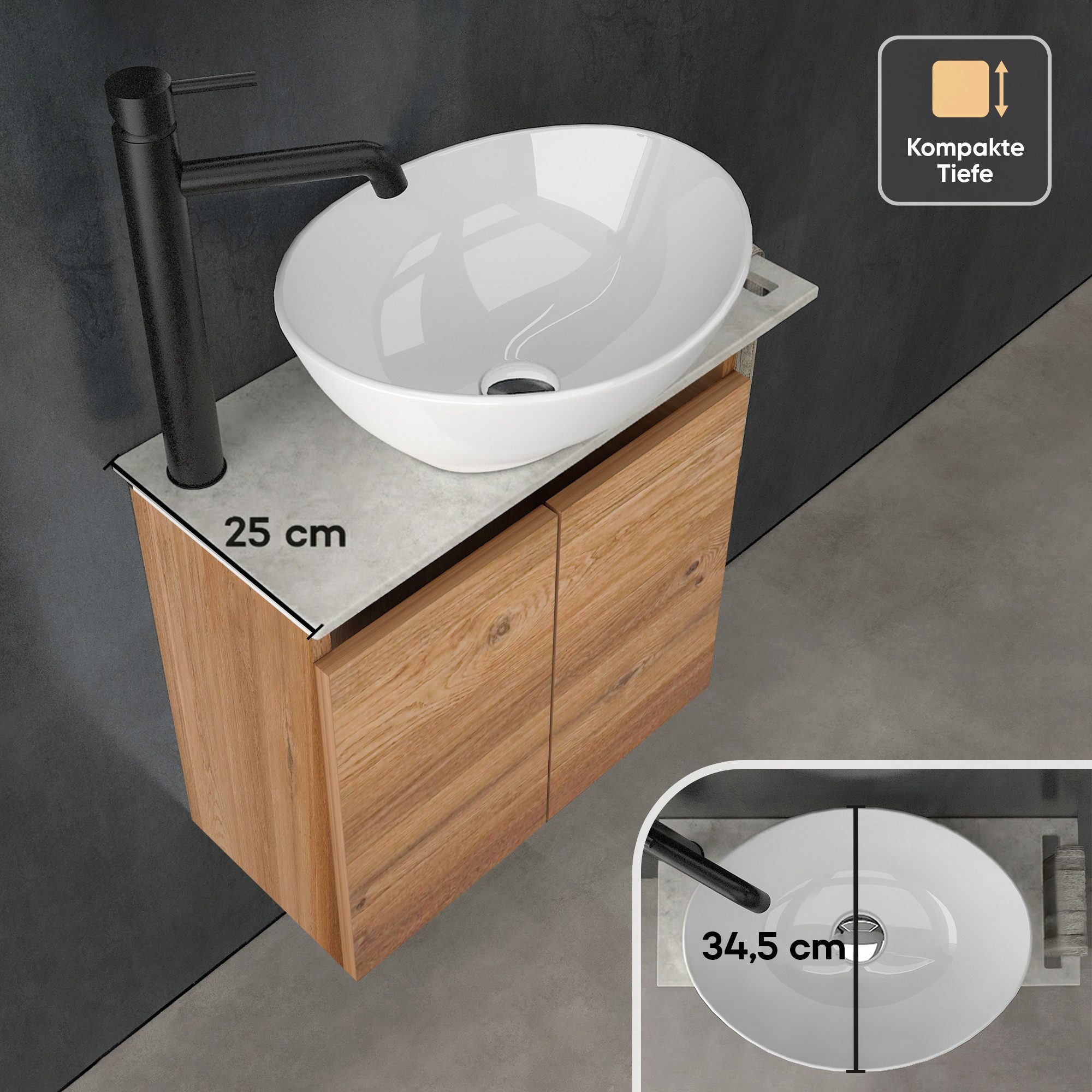Alpenberger Waschtisch Aufsatzwaschbecken mit Unterschrank, WC Waschbecken mit Unterschrank (Waschtisch mit Unterschrank hängend, Waschtischplatte mit Waschbeck – Bild 4 von 5
