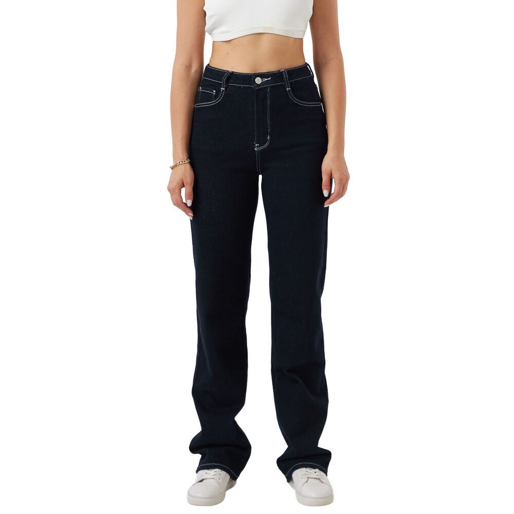Ital-Design Straight-Jeans Klassische Gerade Jeans für Damen im modischen Look (90861192) Stretch High Waist Jeans in Dunkelblau