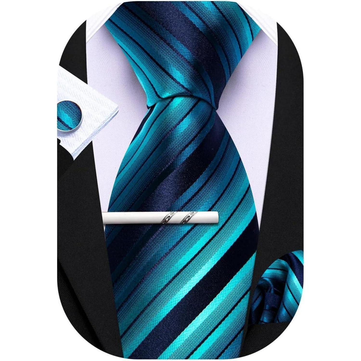 LuxusKollektion Krawatte Krawatten Herren Seide Taschentuch Plaid Hochzeit Blau Grün Streifen