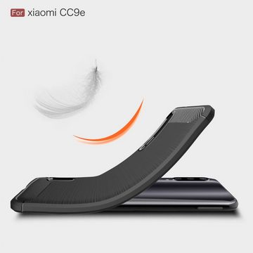 König Design Handyhülle Xiaomi Mi A3, Xiaomi Mi A3 Handyhülle Carbon Optik Backcover Grau