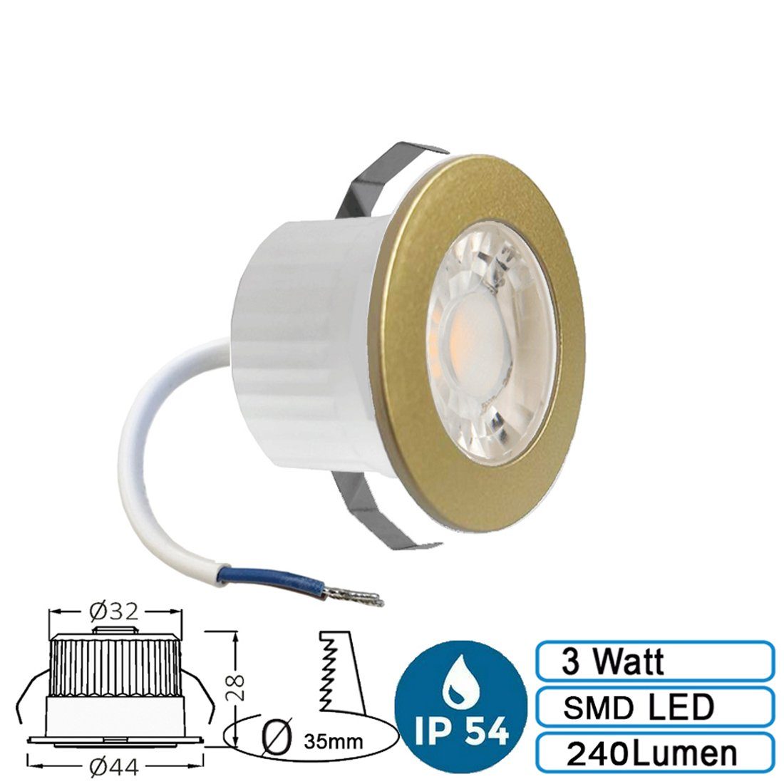 Braytron LED Einbaustrahler 3 W innen für Gold mini Einbauleuchte oder, Mini Einbaustrahler Schwarz kaltweiß außen LED Spot Silber Rahmenfarbe Spot und IP54