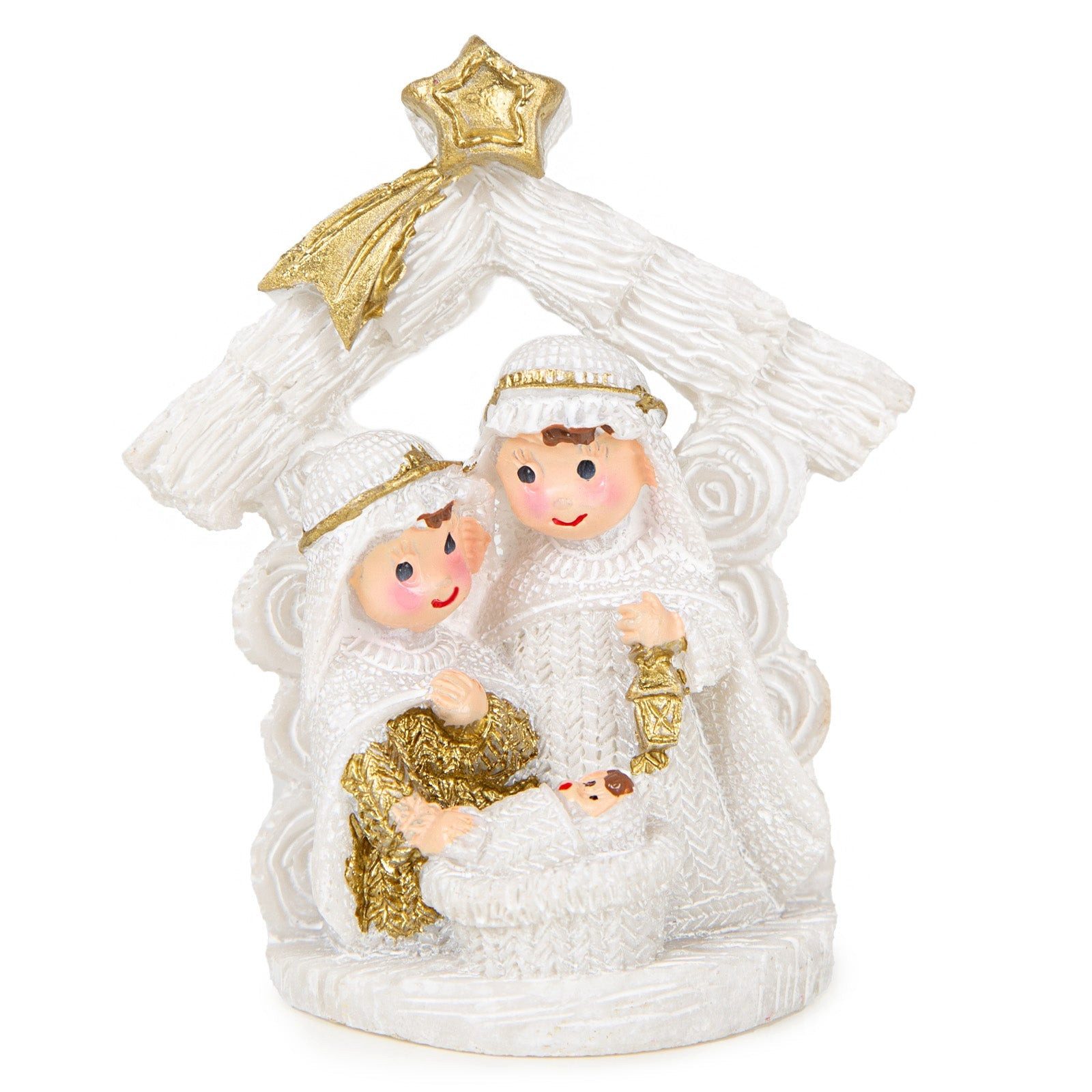 Logbuch-Verlag Krippen-Zubehör Kleine Tischkrippe 8 cm - Weihnachtskrippe Heilige Familie weiß Gold