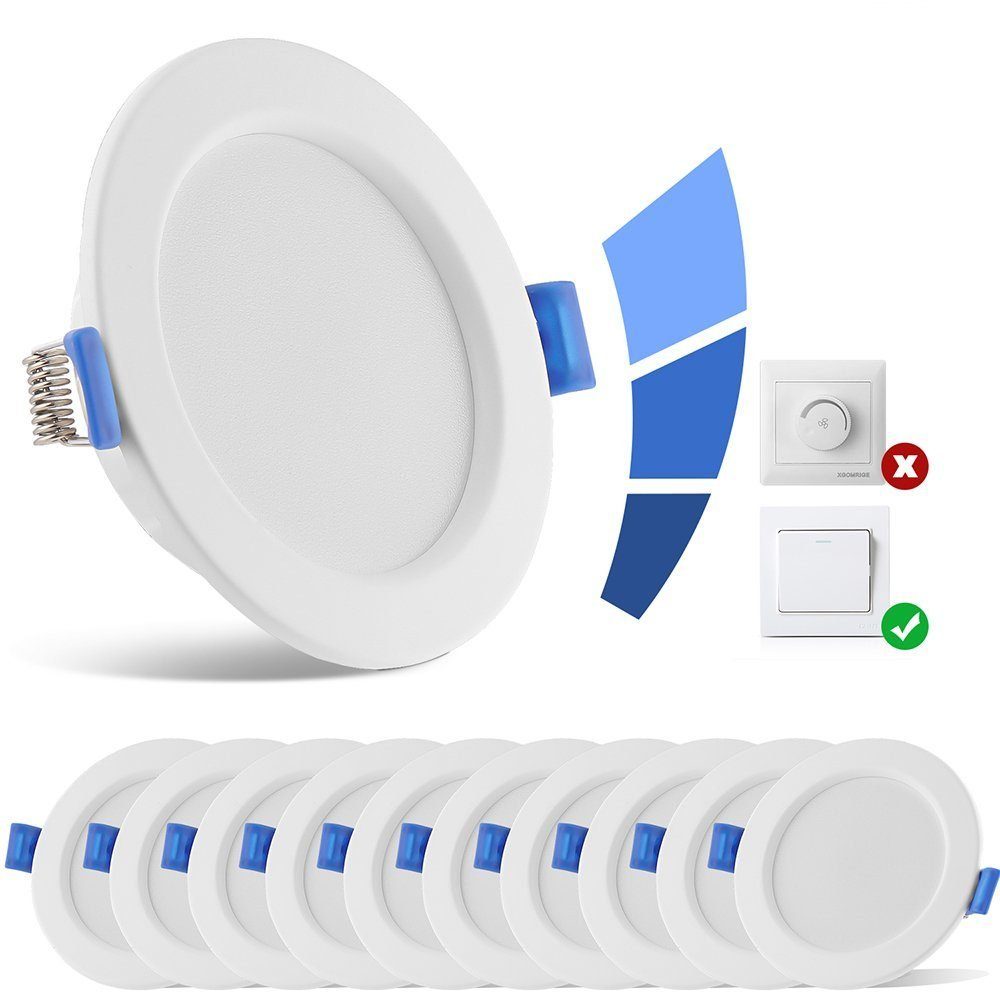 WILGOON LED Einbaustrahler 10x LED Einbaustrahler Dimmbar Spot Einbaustrahler Einbauleuchte 7W, Warmweiß, LED Deckenspots 500lm 26mm Einbautiefe
