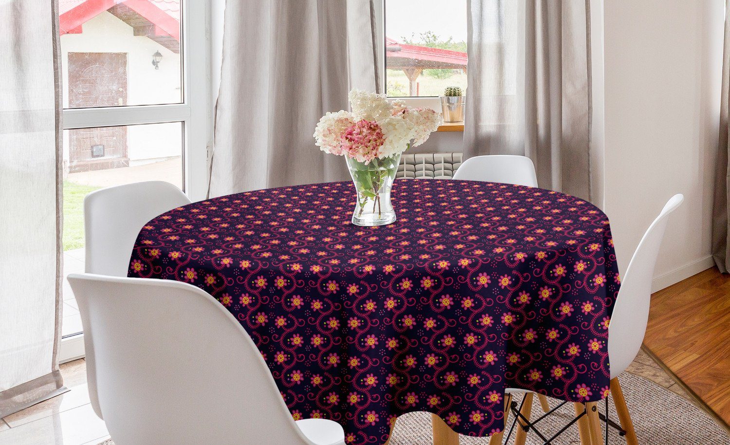 Abakuhaus Tischdecke Kreis Tischdecke Abdeckung für Esszimmer Küche Dekoration, Blumen Blumen-wirbelnde Linie | Tischdecken