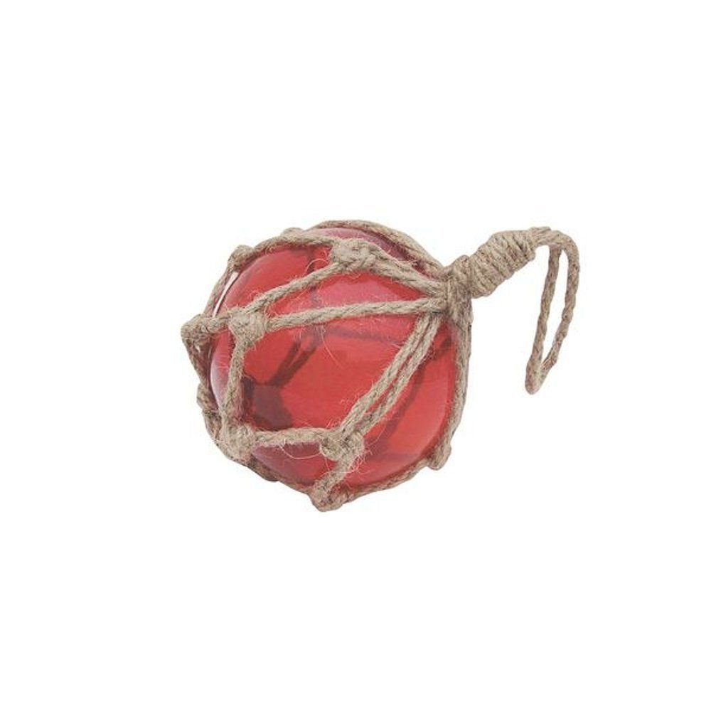 Linoows Dekoobjekt Fischernetz Kugel, Fischerkugel aus Glas im Netz Rot 7,5 cm, im Jutenetz eingewoben