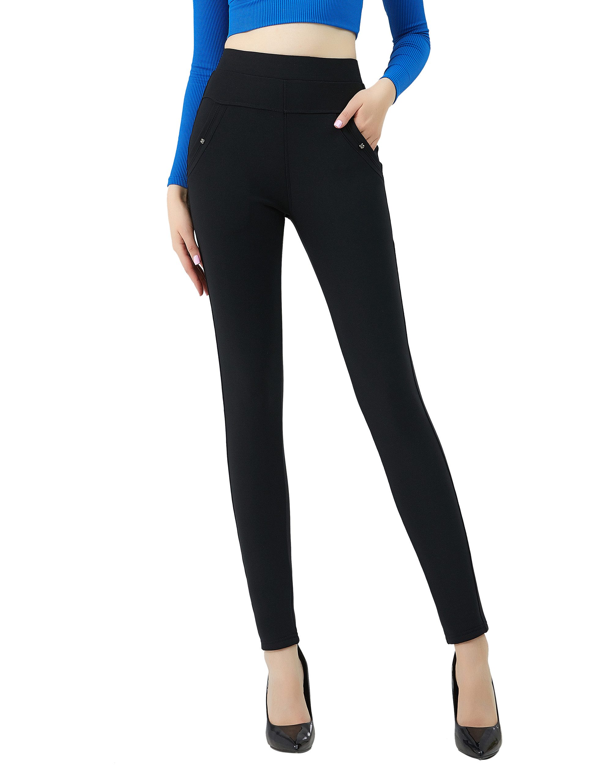 Leggings Elastische Damenhose Skinny slim Fit bequeme Schwarz XL/XXL