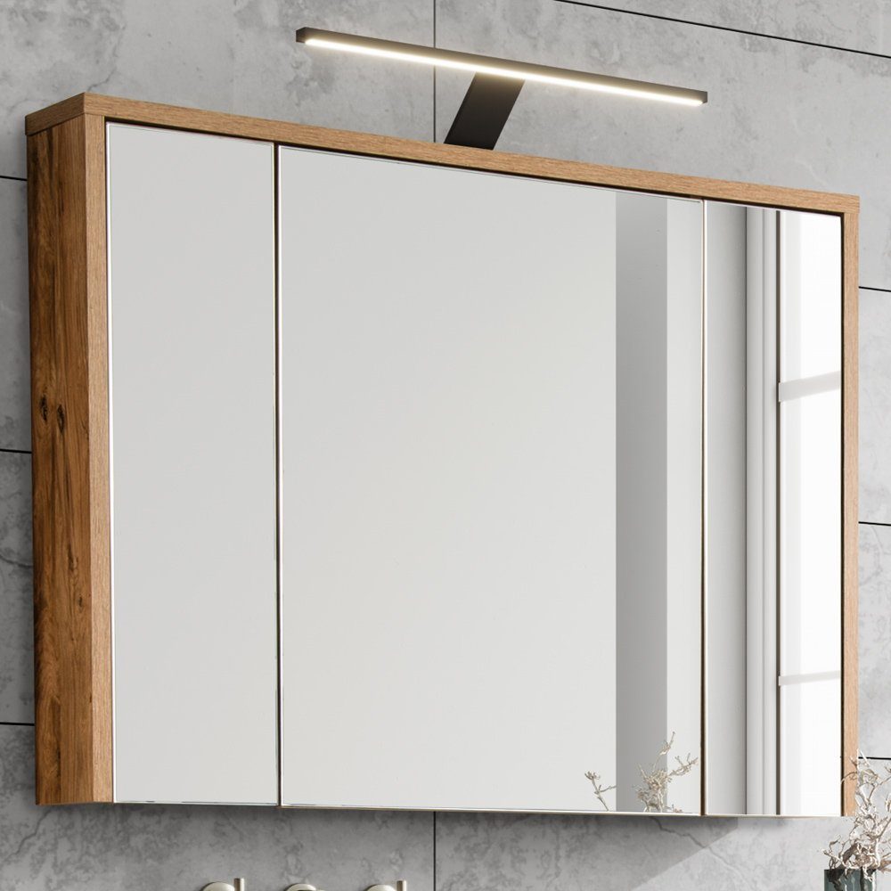 Spiegelschrank mit 100/75-80/16 Beleuchtung 100 Lomadox Dekor, cm HARLOW-56 breit Badezimmer- Eiche