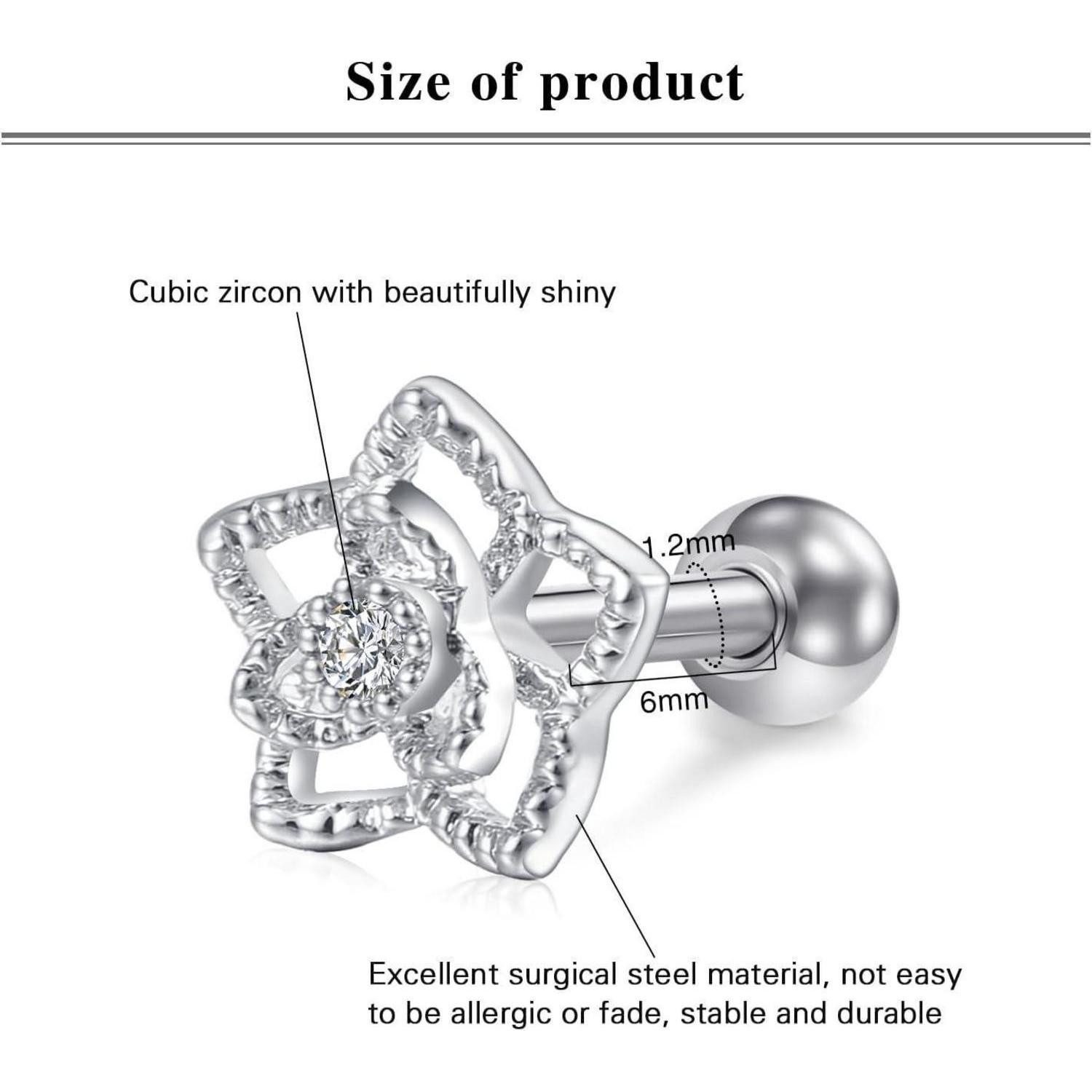 LAURITAMI Piercing-Set Helix Piercings Chirurgenstahl 1.2mm 6mm Tragus Ohrring Kristall