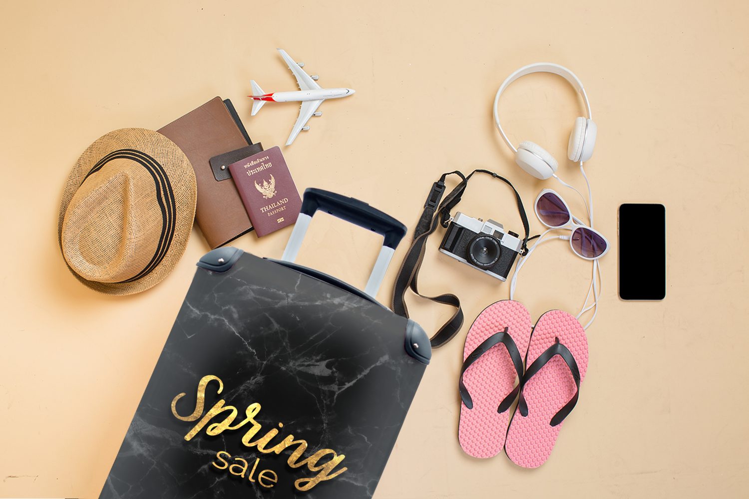Reisetasche Reisekoffer für Rollen, Ferien, rollen, - Verkauf - Trolley, mit Frühling Marmor, Handgepäckkoffer MuchoWow 4 Gold Handgepäck -