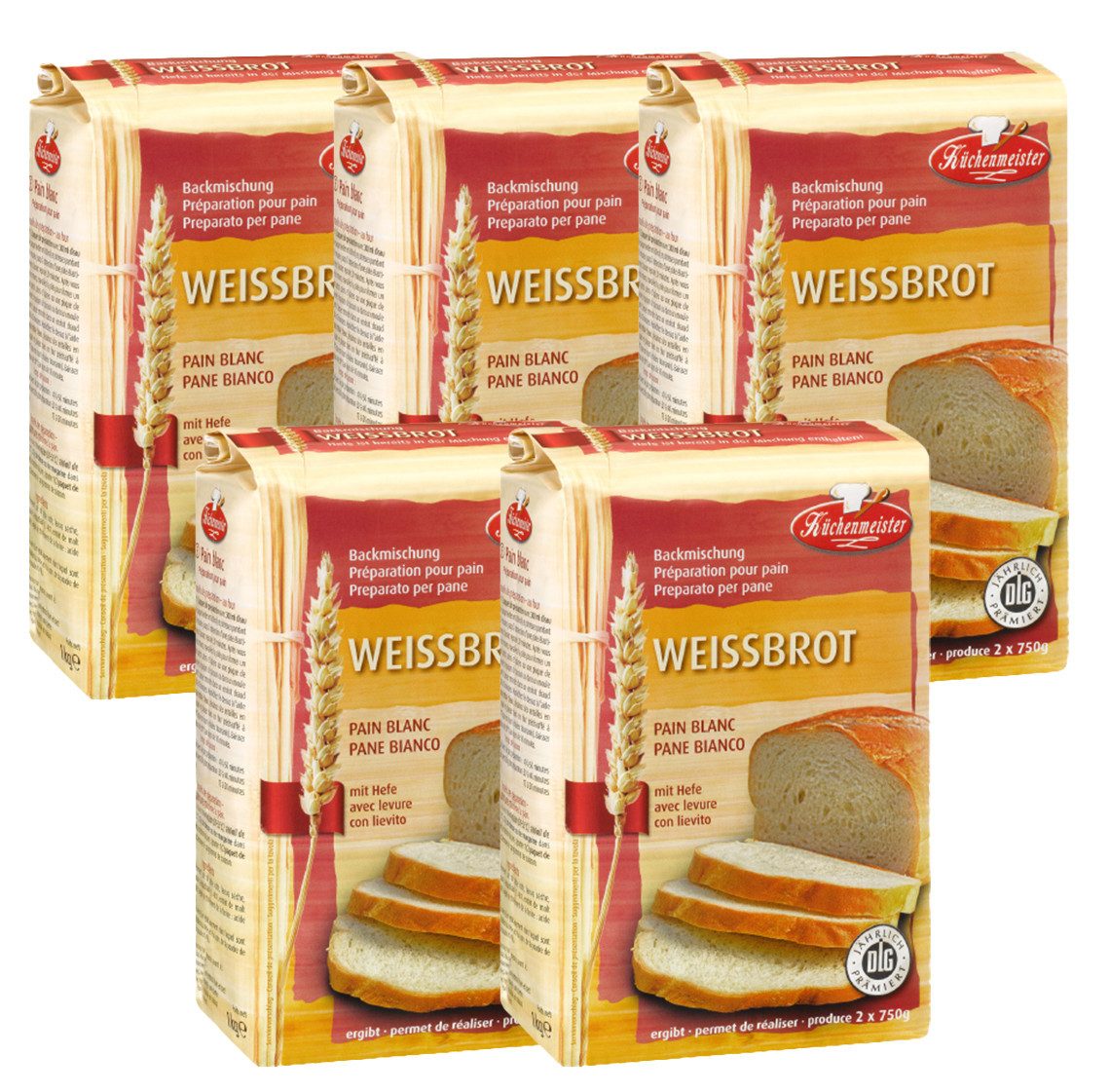 Bielmeier Backmischung Weissbrot 5 Stück á 1000 g Küchenmeister, 1 x 5000 g, Made in Baden-Württemberg (SET311012-5)