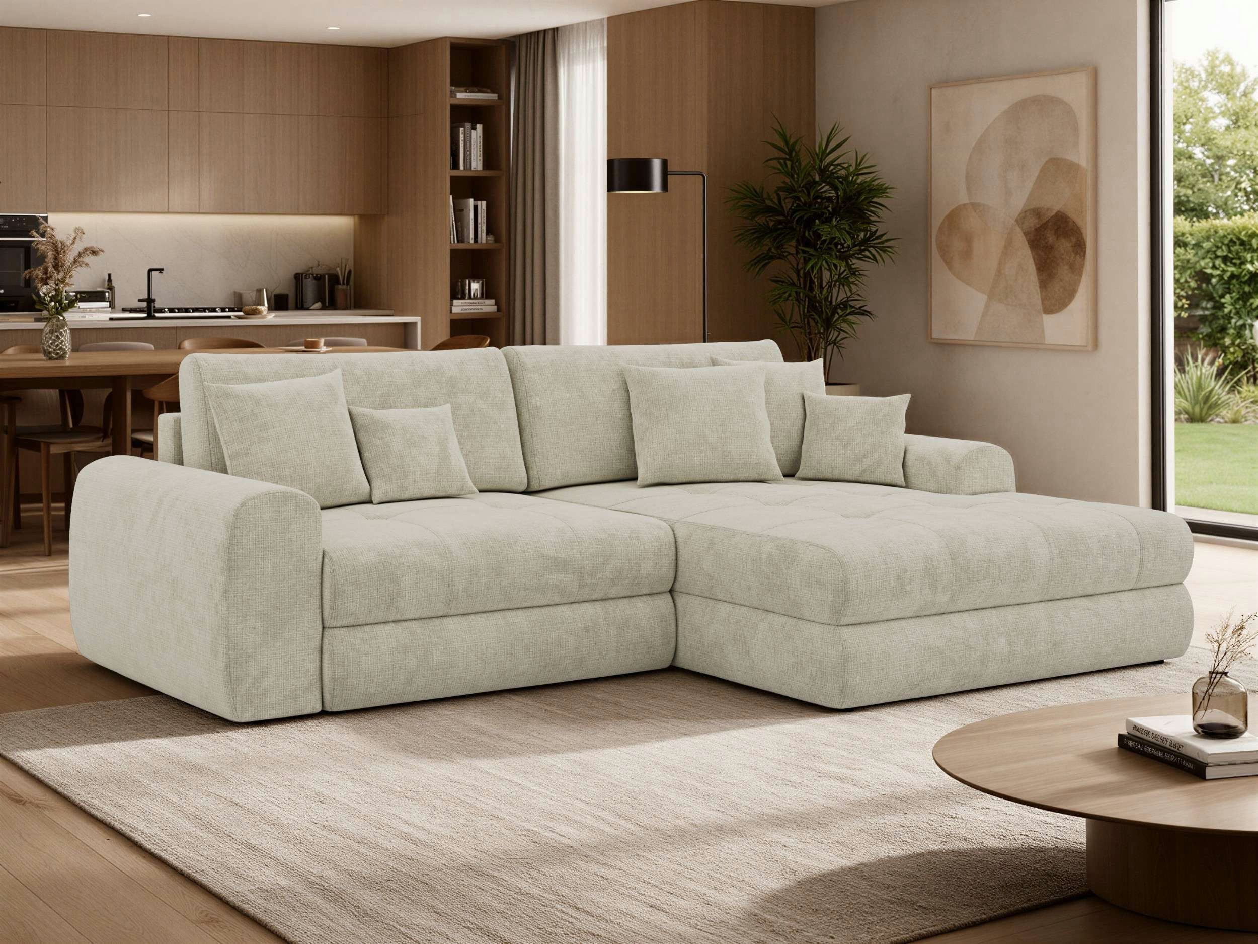 MKS MÖBEL Ecksofa ARELIA L, DL-Schlaffunktion, Wellenfeder, Ecksofa L-form, L-form Sofa, Schlaffunktion, lose Kissen, Bettkasten