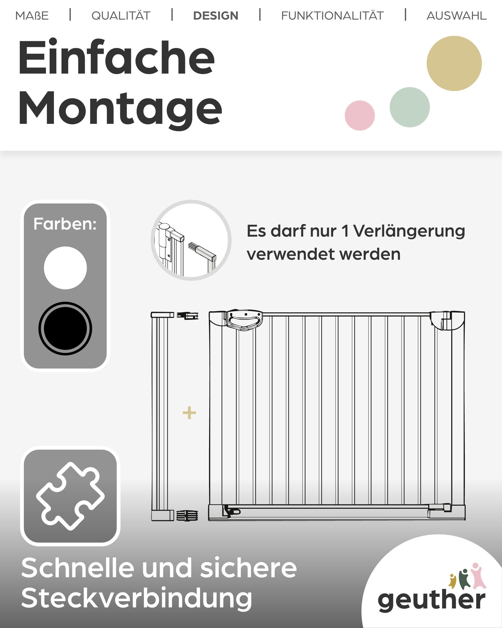 Geuther Türschutzgitter Easylock Flatstep 69-125 schwarz, auch als Treppenschutzgitter verwendbar