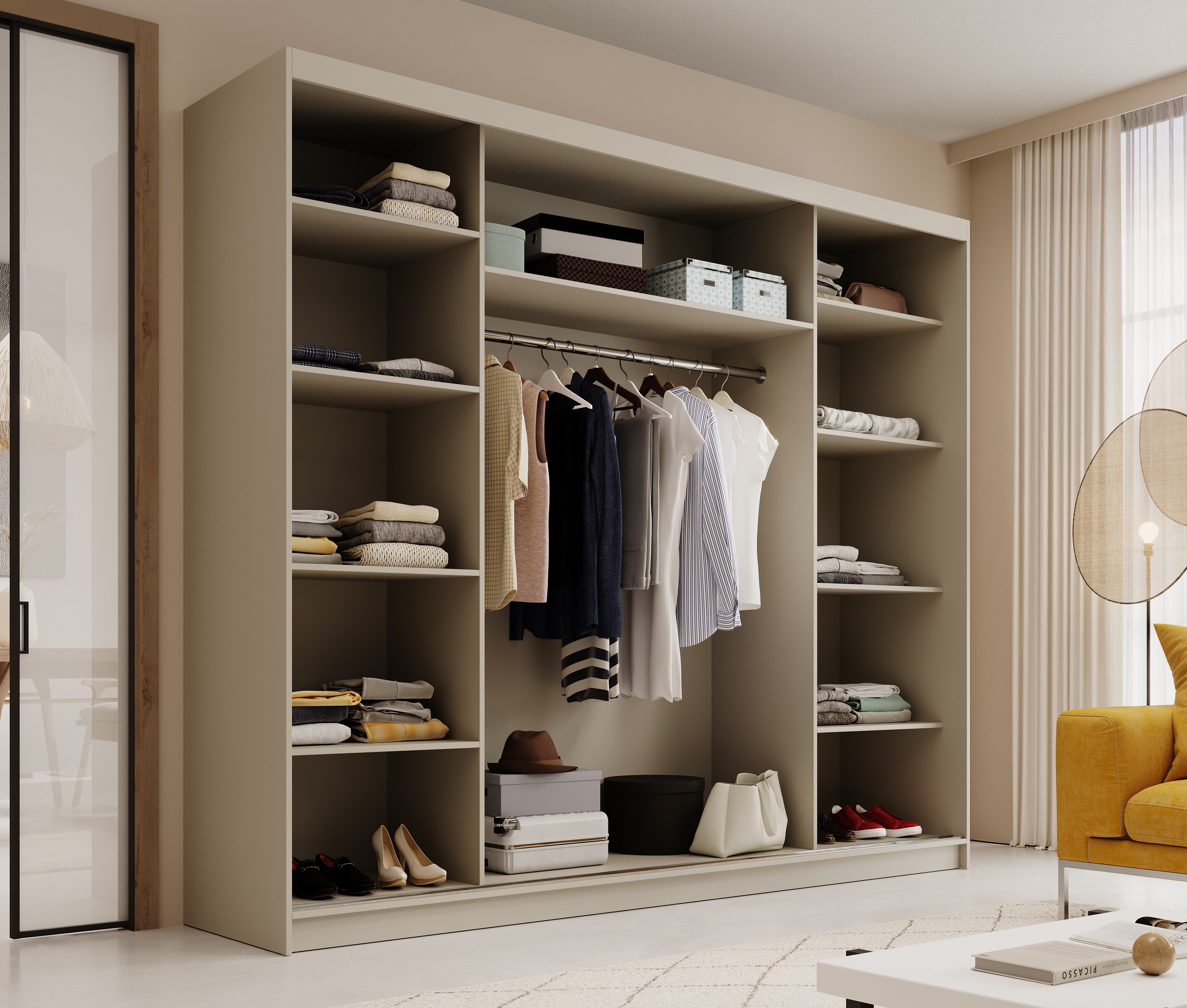 MOEBLO Schiebetürenschrank Velora 250 (Moderner Kleiderschrank mit 3 Schiebetüren, großem Stauraum, Schrank Garderobe Schiebtüren Schlafzimmer) (BxHxT): 250 x 2 – Bild 4 von 5