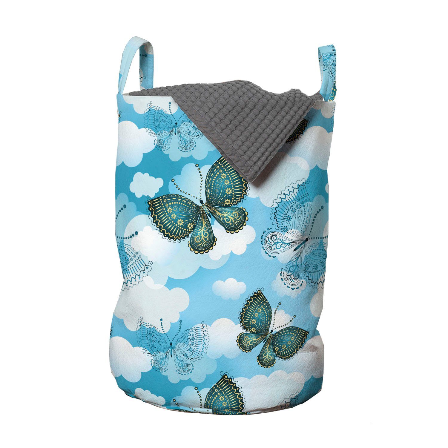 Abakuhaus Wäschesäckchen für Moths Wäschekorb Floral ornamental mit Schmetterling Kordelzugverschluss Waschsalons, Griffen