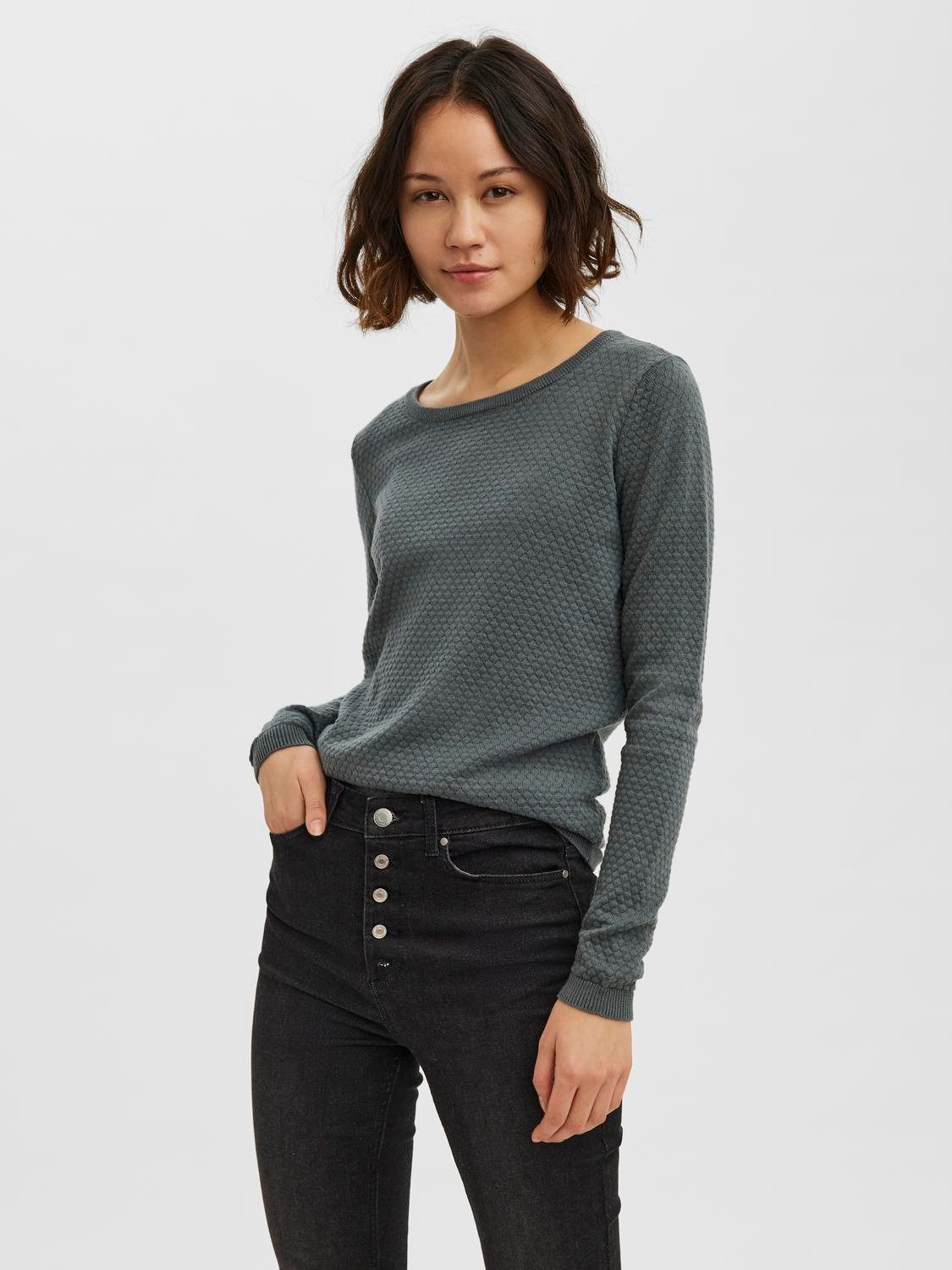Vero Moda Rundhalspullover VMCARE STRUCTURE LS O-NECK BLOU NOOS mit Struktu günstig online kaufen