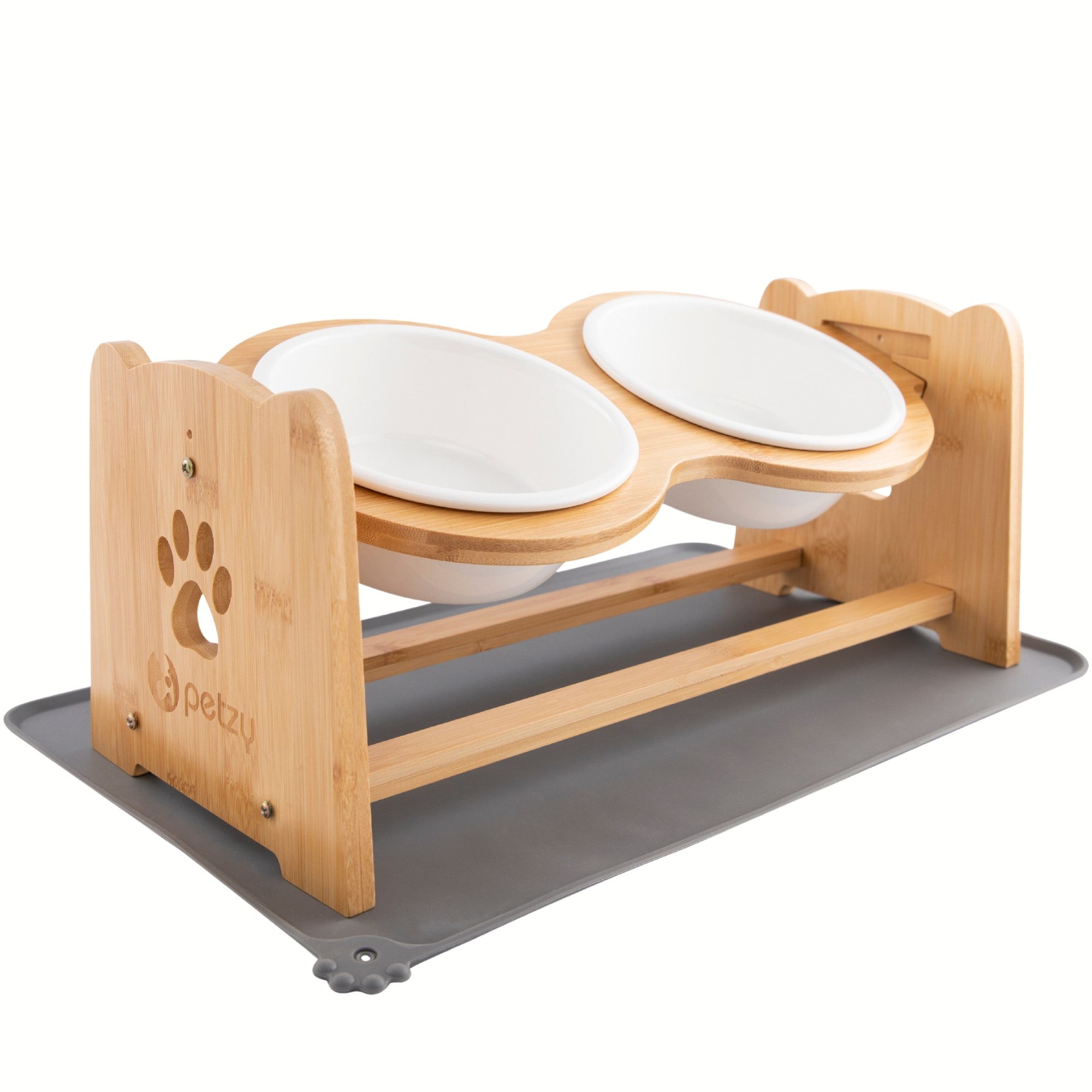 Petzy Napf-Set Premium Katzennapf und Hundenapf erhöht & verstellbar, Keramik, Näpfe aus Keramik, Napfunterlage verfügbar, 350 - 1200 ML