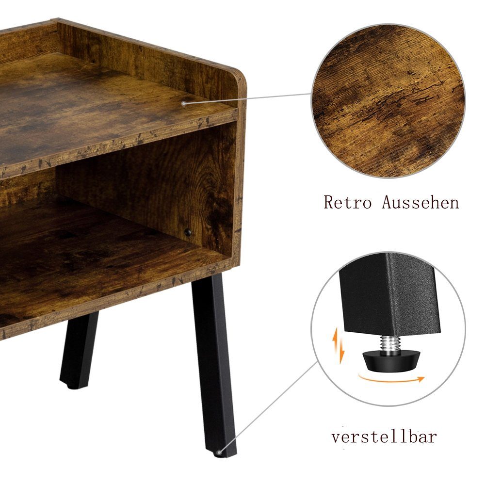 Yaheetech Nachttisch, Retro Nachtschrank mit 2 Ablagen, stapelbar