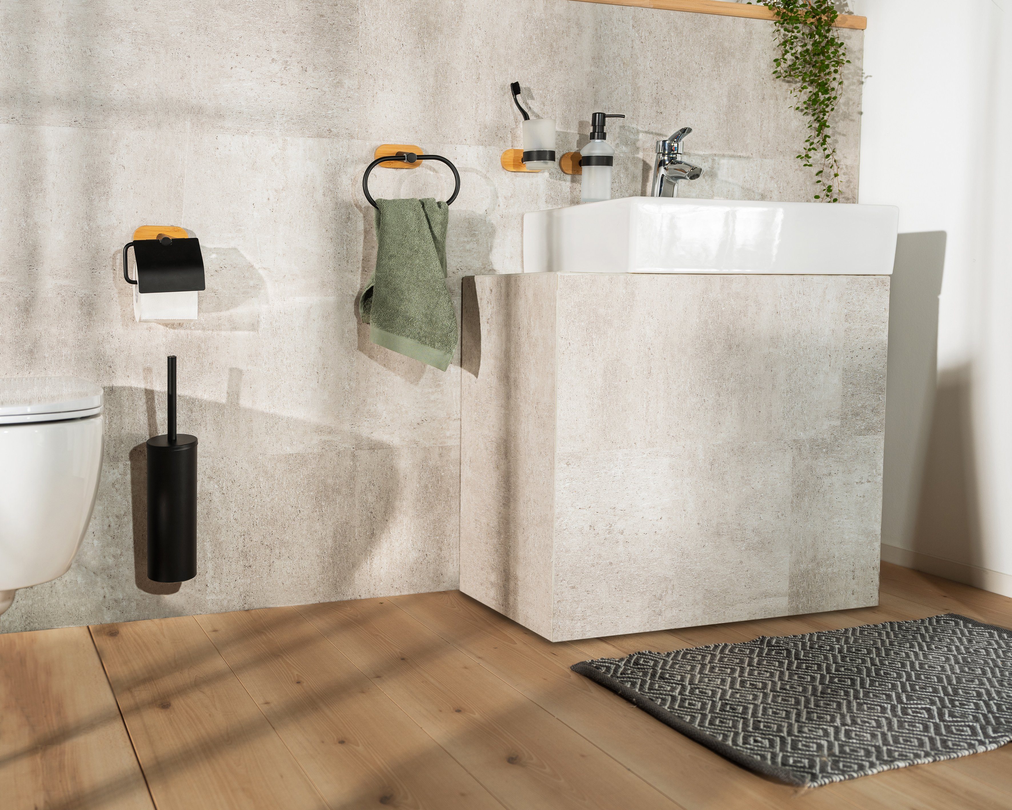 Turbo-Loc Turbo-Loc® mit herausnehmbarem WC-Garnitur Innenbehälter, mit Befestigung bamboo, WENKO Orea,