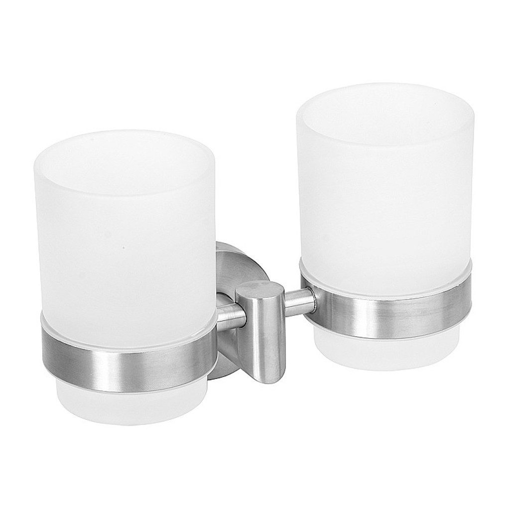 BRILLANTBAD® Zahnbürstenhalter BEO Doppelglashalter Edelstahl Glas matt Bad & WC >> Bohren / Kleben