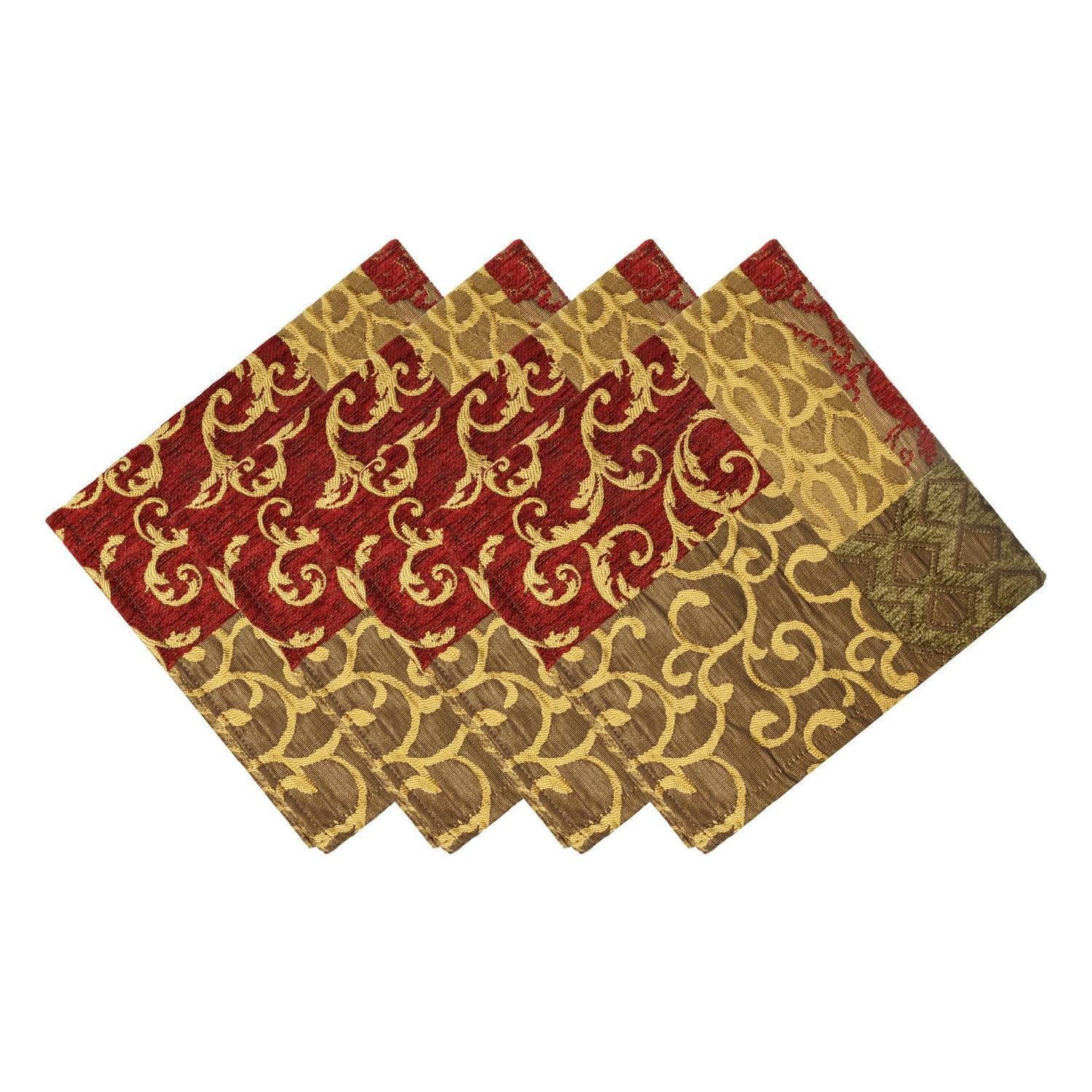 LuxusKollektion Stoffserviette Stoffservietten 4er Set 45x45cm Goldrot, (4 St)