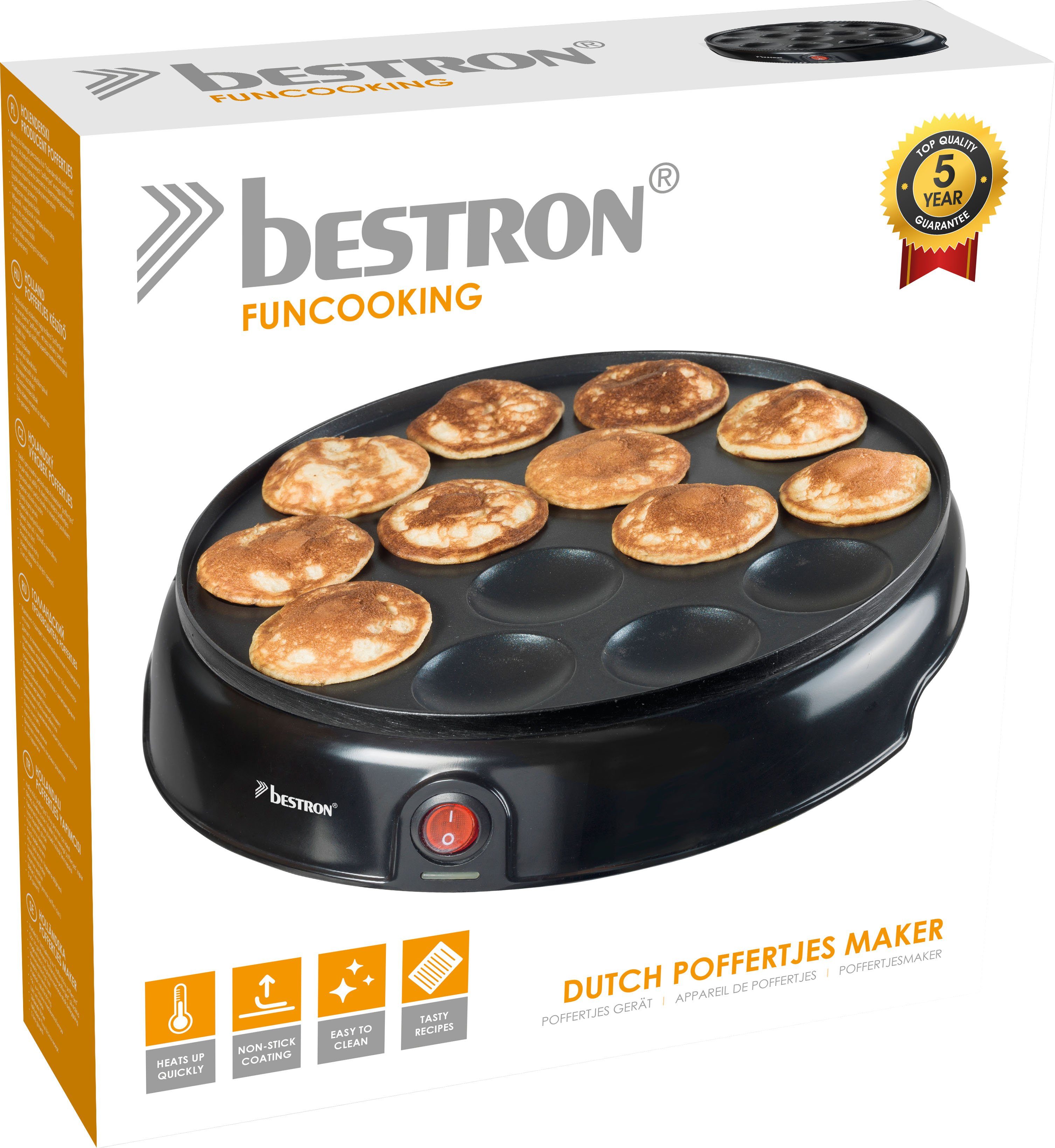 bestron Poffertjes-Maker APFM700Z Sweet Pfannkuchen Antihaftbeschichtung im Automat, Mini W, Retro mit Design, Dreams, 800