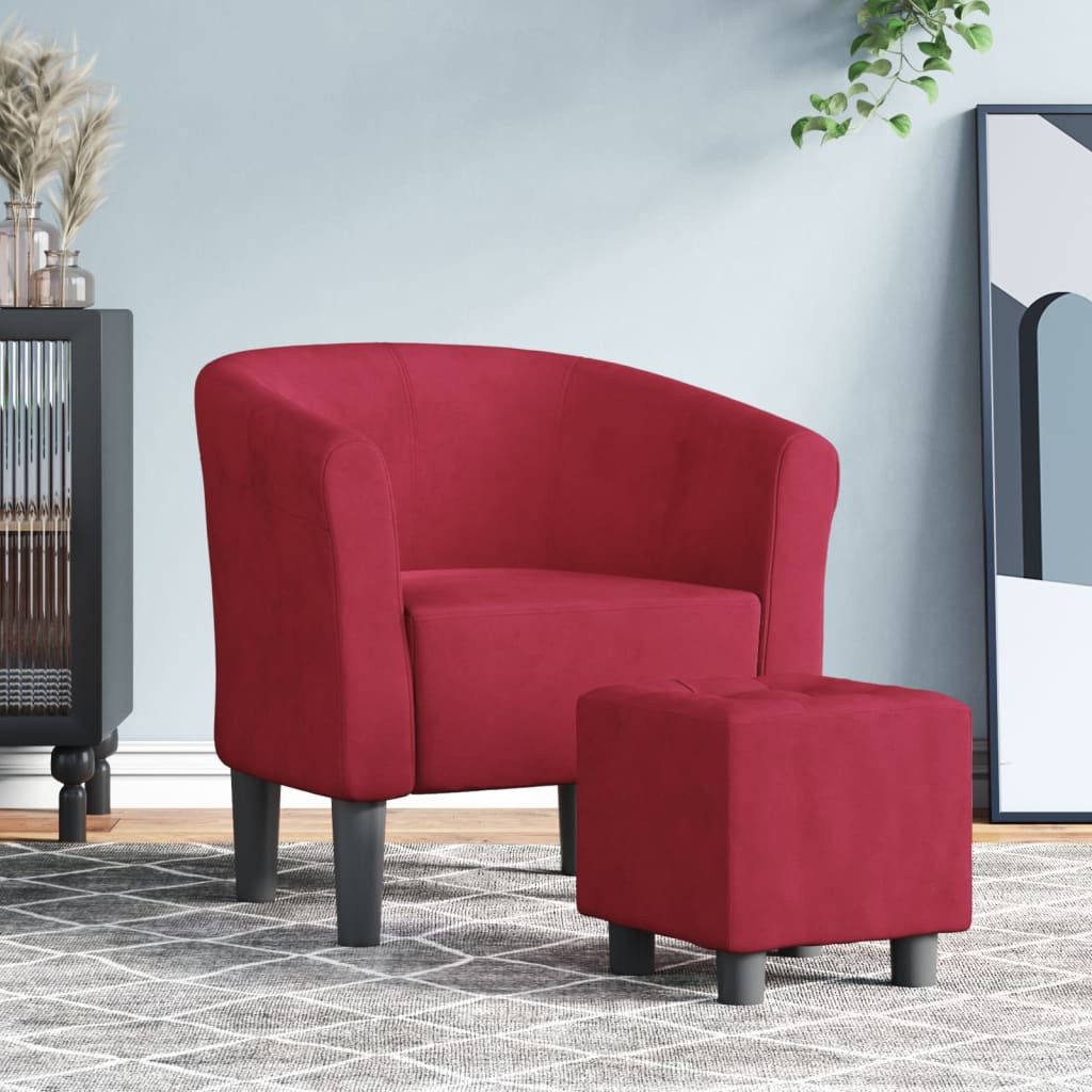 furnicato Cocktailsessel Moderner Clubsessel mit Fußhocker 70x56x68 cm Weinrot (1-St)