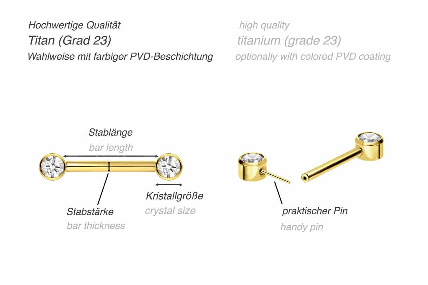 PIERCINGLINE Brustwarzenpiercing Titan Barbell mit Push günstig online kaufen