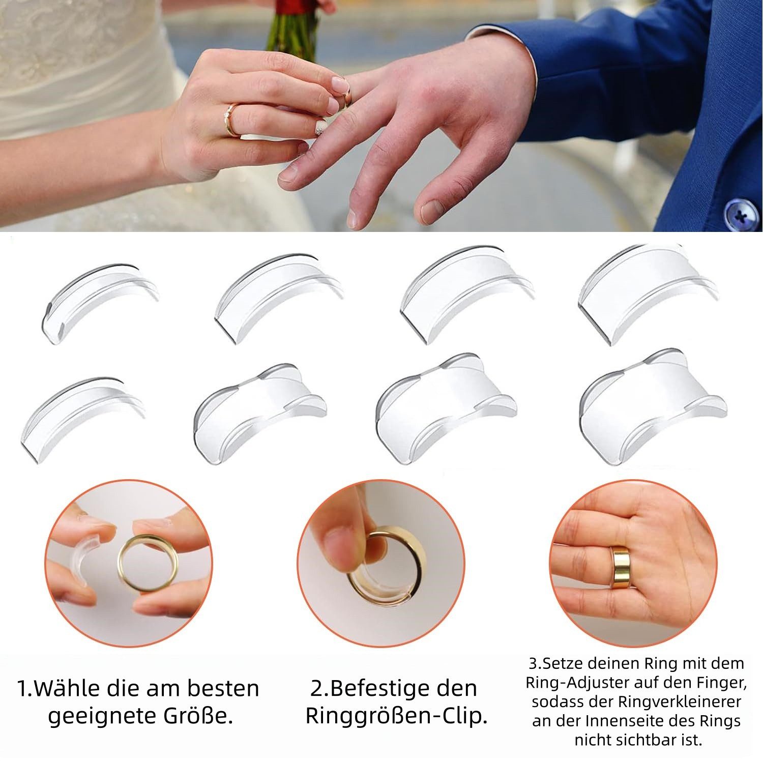Zaewry Ringmaß 17 Stück Ringgrößenversteller Set (4 Transparente Spiralfaden für Ringgrößenbestimmung, 17-tlg., 8 Größen Transparente Ringeinsteller), mit Ringg – Bild 5 von 5