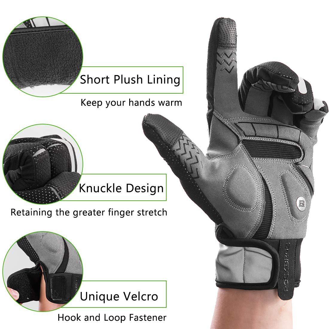 ROCKBROS Fahrradhandschuhe Winterhandschuhe mit Polarfleece, Touchscreen & Reflektierende TOUCHSCREEN-KOMPATIBLE FINGERSPITZEN – Bild 3 von 5