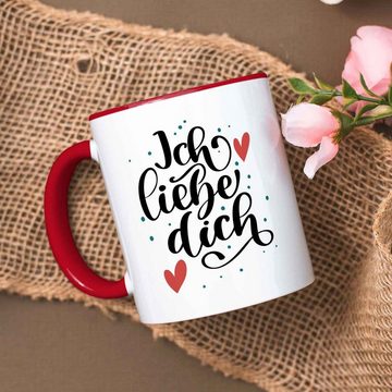 GRAVURZEILE Tasse mit Spruch - Ich liebe dich V2 - Geschenk für Paare, Keramik, Farbe: Rot