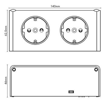 kalb Steckdose Powerbox Doppelsteckdose, 1m Kabel mit EU-Stecker, schwarz