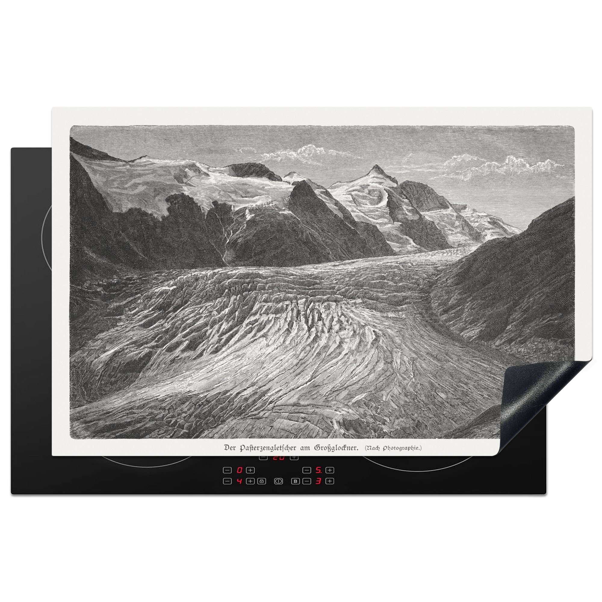 MuchoWow Herdblende-/Abdeckplatte Eine alte Abbildung des Großglocknermassivs in den Alpen, Vinyl, (1 tlg), 81x52 cm, Induktionskochfeld Schutz für die küche, Ceranfeldabdeckung