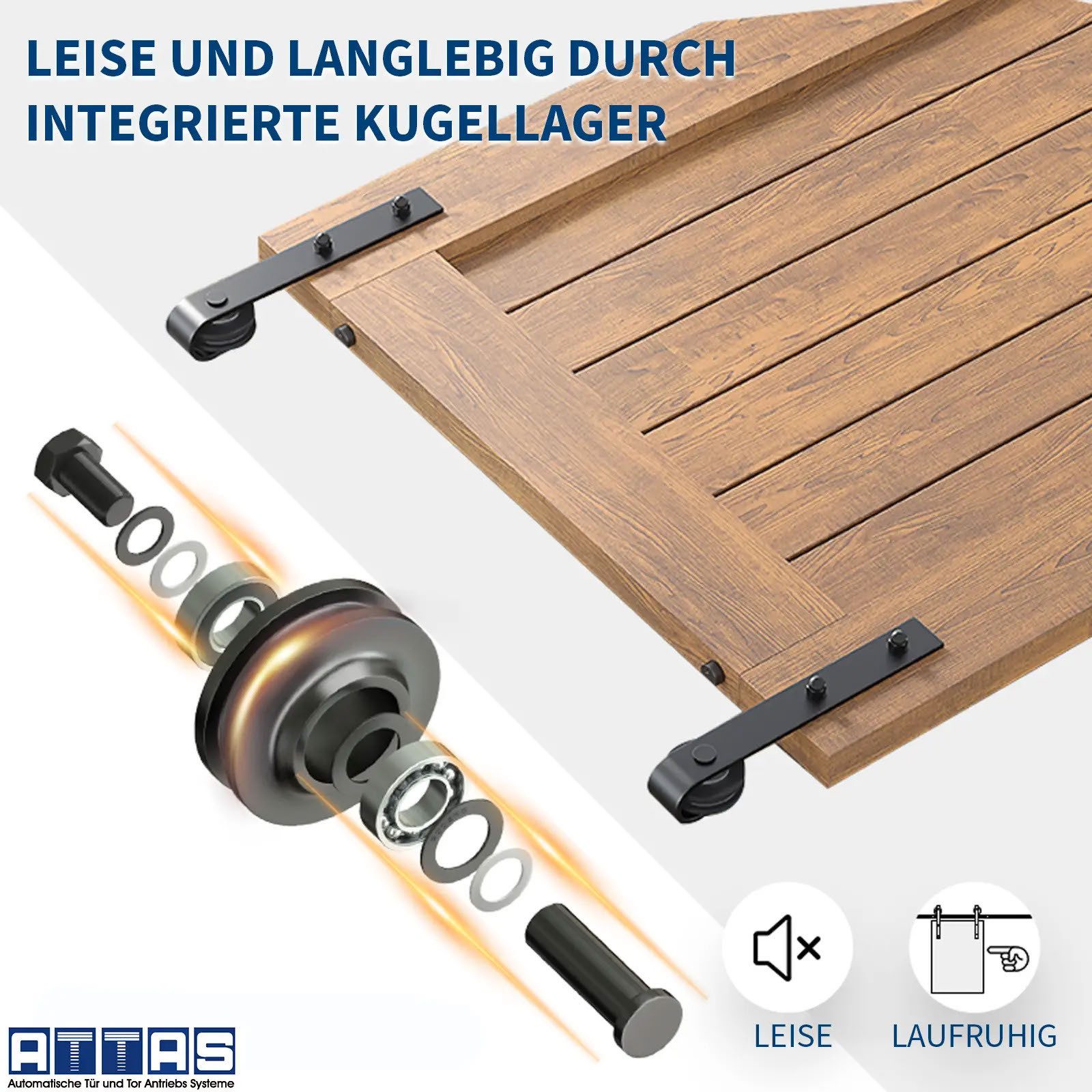 ATTAS Schiebetür Schiebetürsystem Schiebetür Komplett Set 200cm, Laufschiene, Rollen – Bild 4 von 5