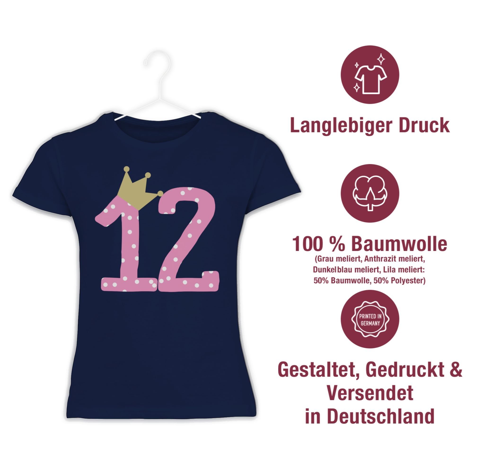 Shirtracer T-Shirt Zwölf Krone Mädchen Zwölfter 1 Dunkelblau 12. Geburtstag