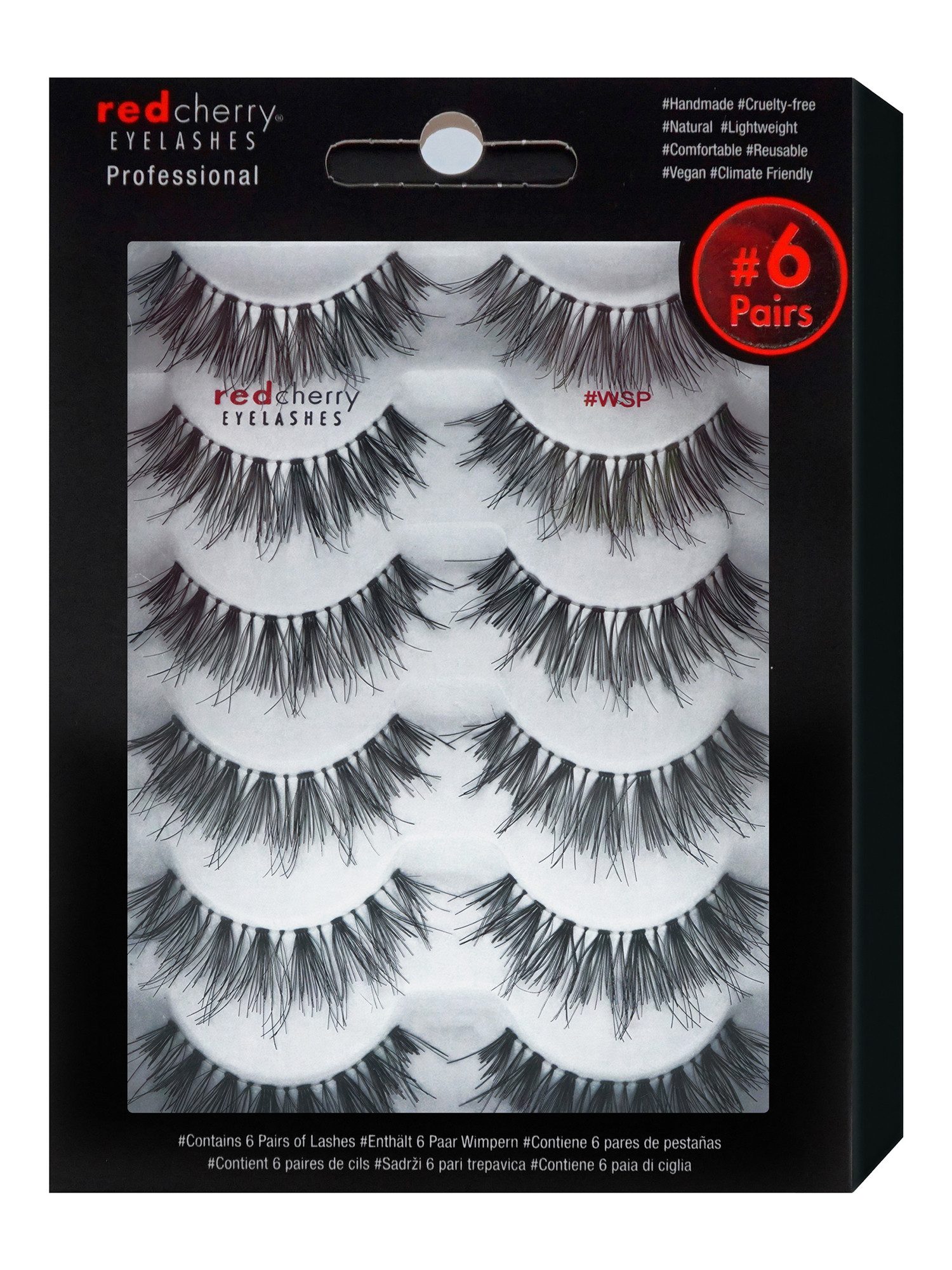 Red Cherry Eyelashes Bandwimpern WSP - 6 Pairs, Falsche Wimpern Streifen, Strip Lashes, Dramatic Lashes