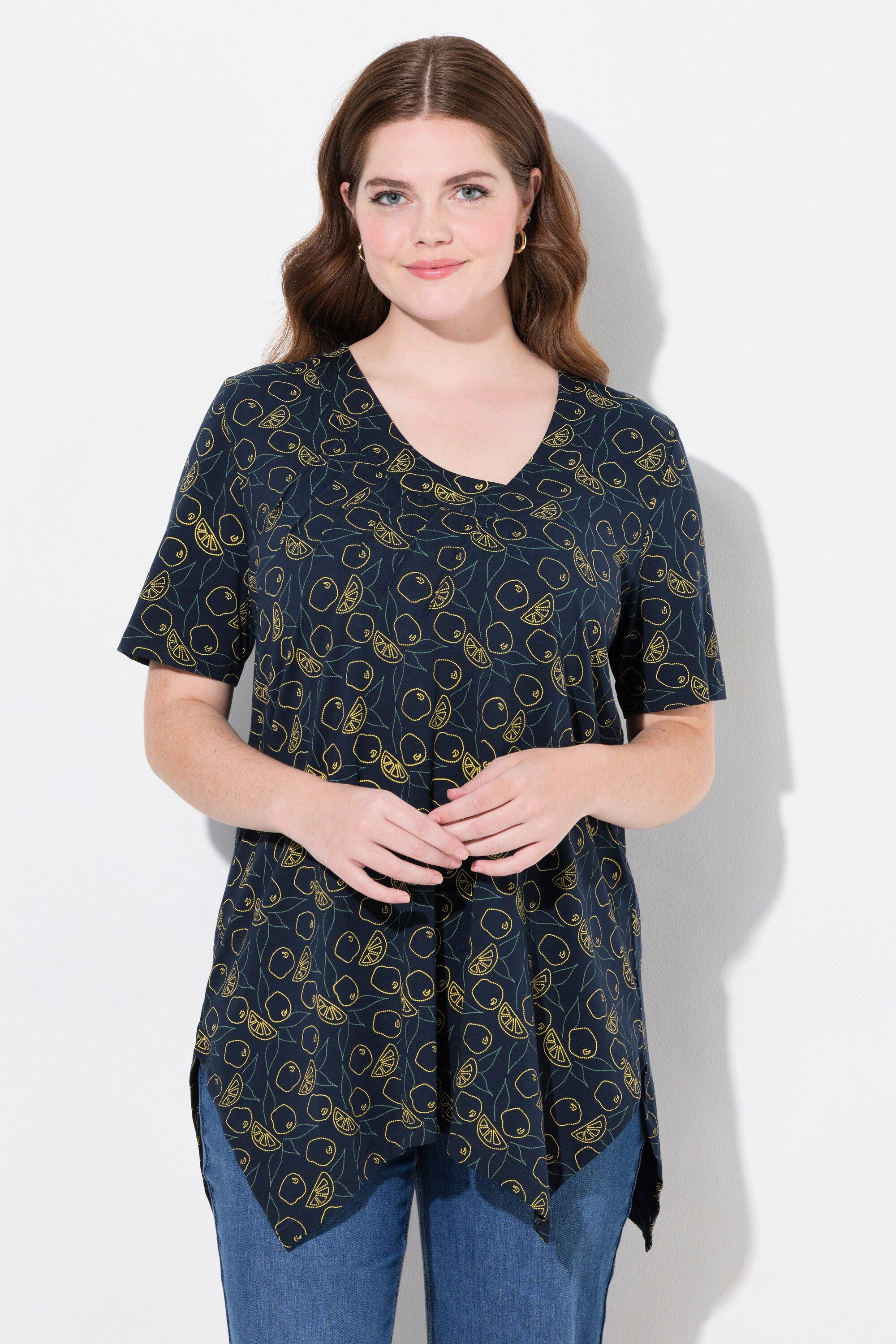 Ulla Popken Longshirt Shirt A-Linie V-Ausschnitt günstig online kaufen