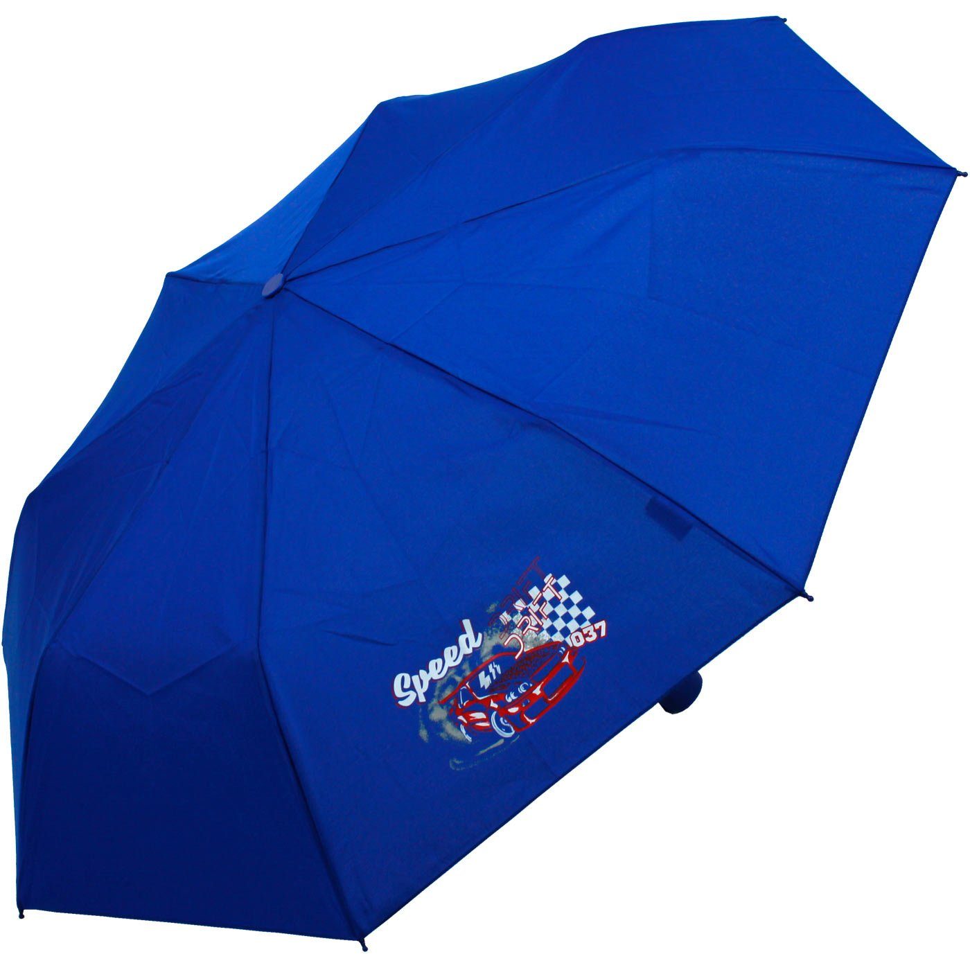 Kids Schulweg Motiven Mini blau, leicht derby Kinderschirm für speed leichter Schirm cars Schule drift mit Taschenregenschirm coolen ein - den Jungen