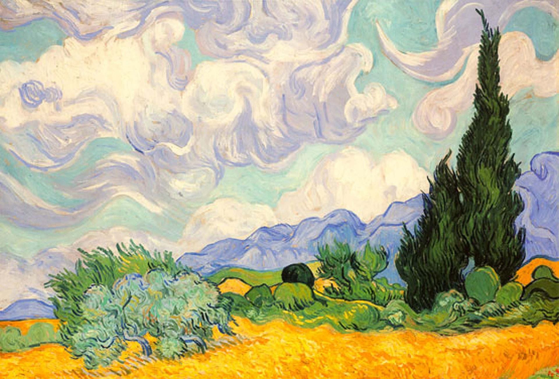 Piatnik Puzzle Van Gogh, Weizenfeld mit Zypressen, Puzzleteile