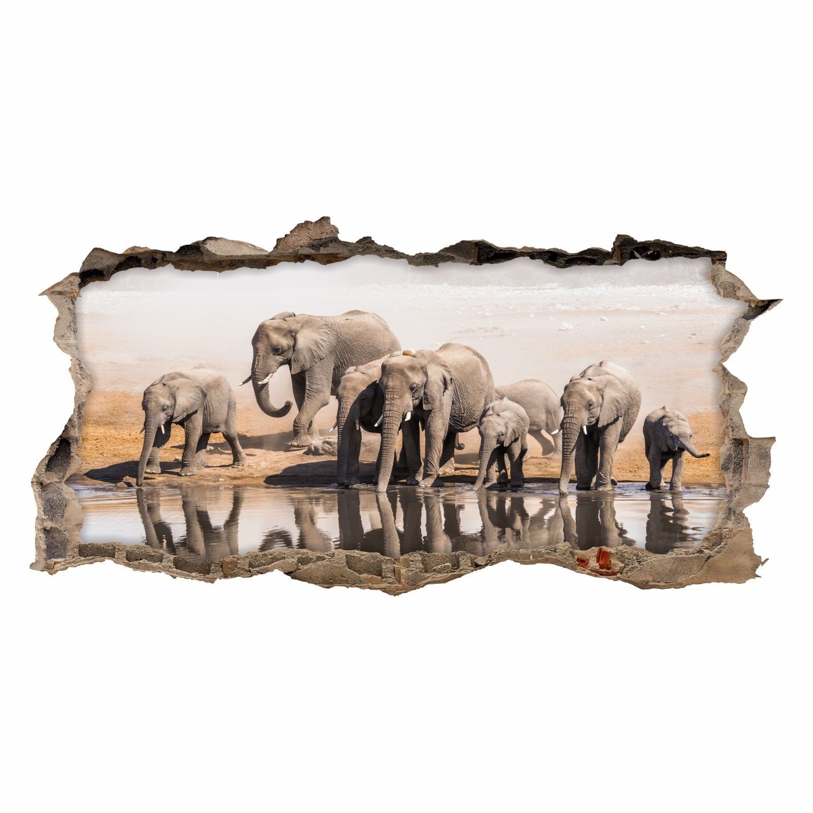 nikima Wandtattoo 098 Wandtattoo Elefanten - Loch in der Wand - 750 x 380 mm (PVC-Folie), in 6 vers. Größen
