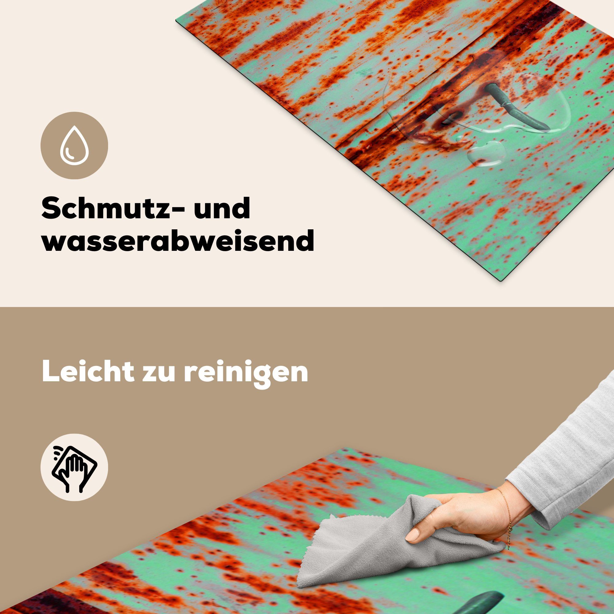 Herdblende-/Abdeckplatte - Industrie tlg), Vinyl, Ceranfeldabdeckung, Arbeitsplatte für - Rost (1 MuchoWow küche Abdeckplatte, Eisen cm, Induktionsschutz - - 83x51