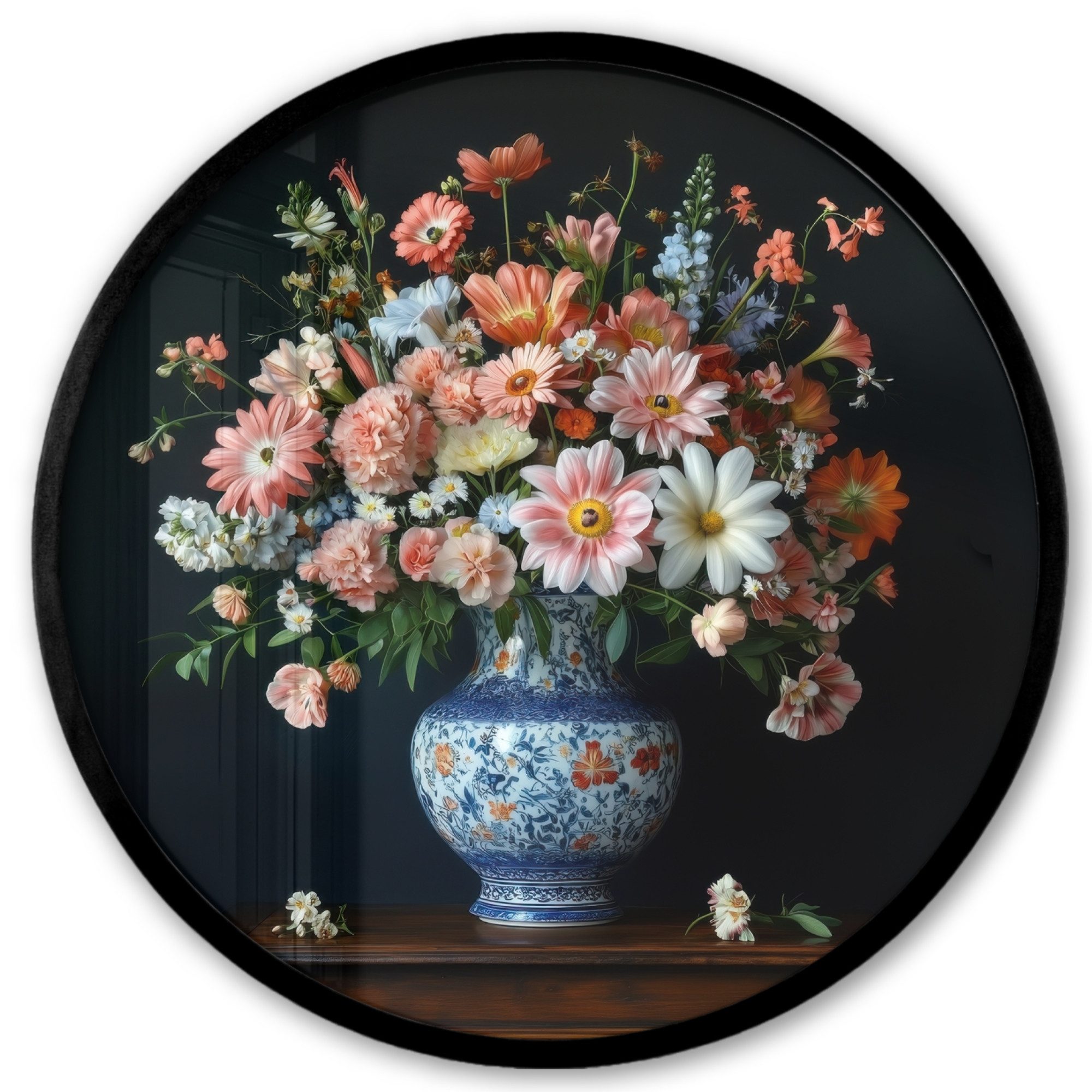 MuchoWow Poster Rund - Holz - Vase - Farben - Blumen, (1 St), Runde Wandbilder, Deko für Wohnzimmer und Schlafzimmer, 40x40 cm