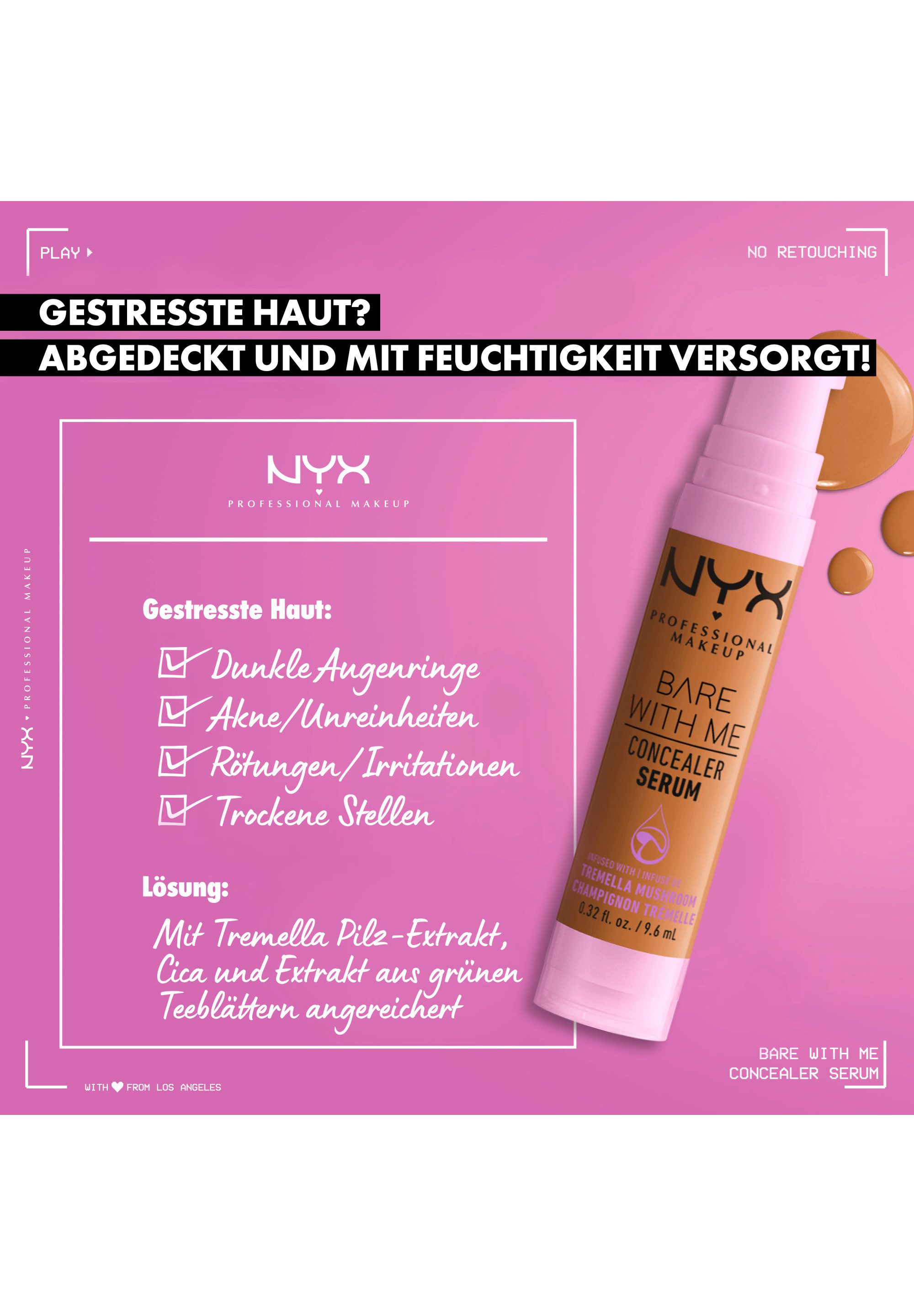 NYX PROFESSIONAL MAKEUP Concealer Bare With Me Concealer Serum, mittlere Deckkraft, kaschiert, rote oder entzündete Hautstellen
