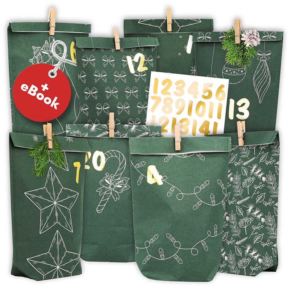 Amari DIY-Adventskalender AMARI® Adventskalender Tüten zum Befüllen mit Klammern