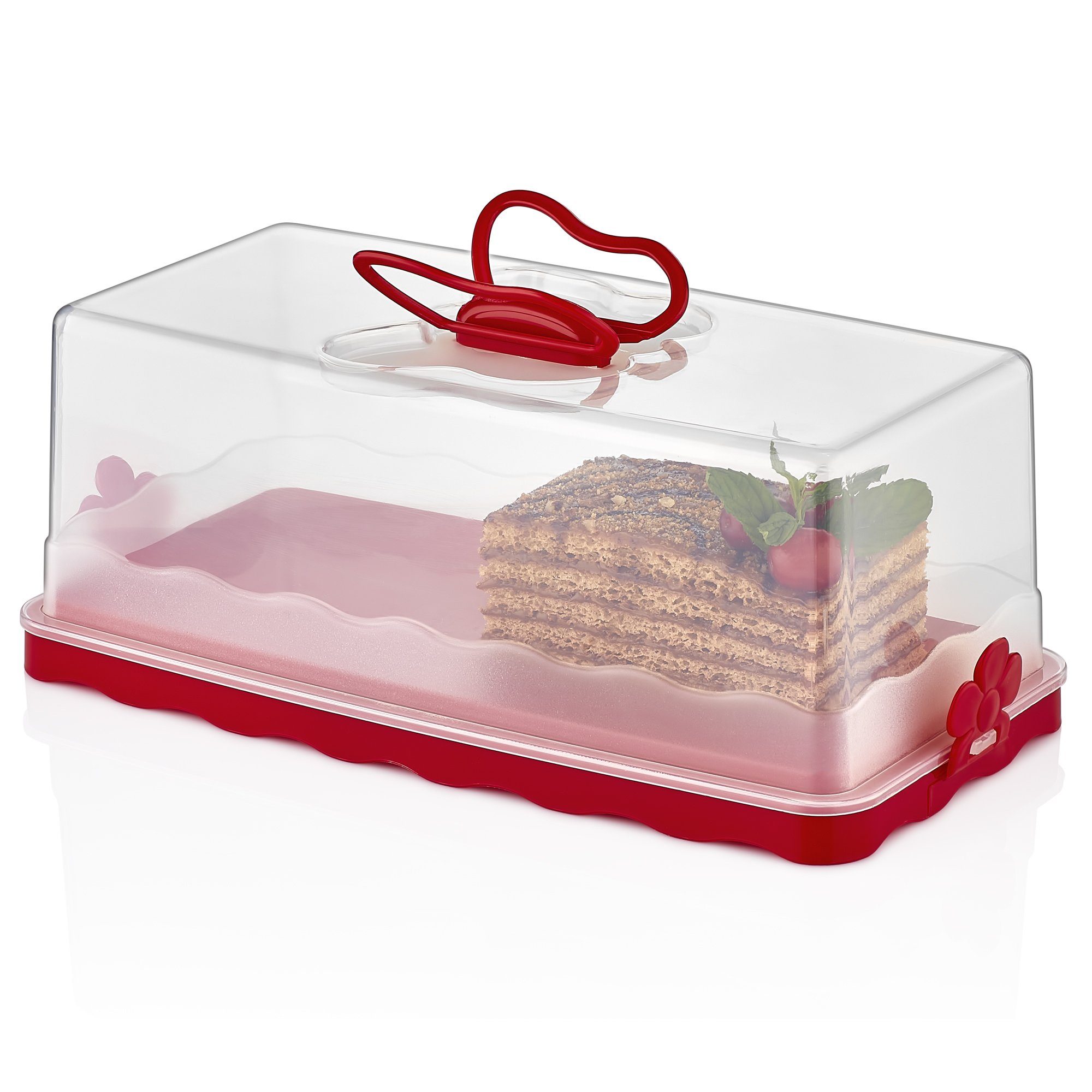 Herzberg Kuchentransportbox Herzberg HG-L575: Baton Cake Dome Red