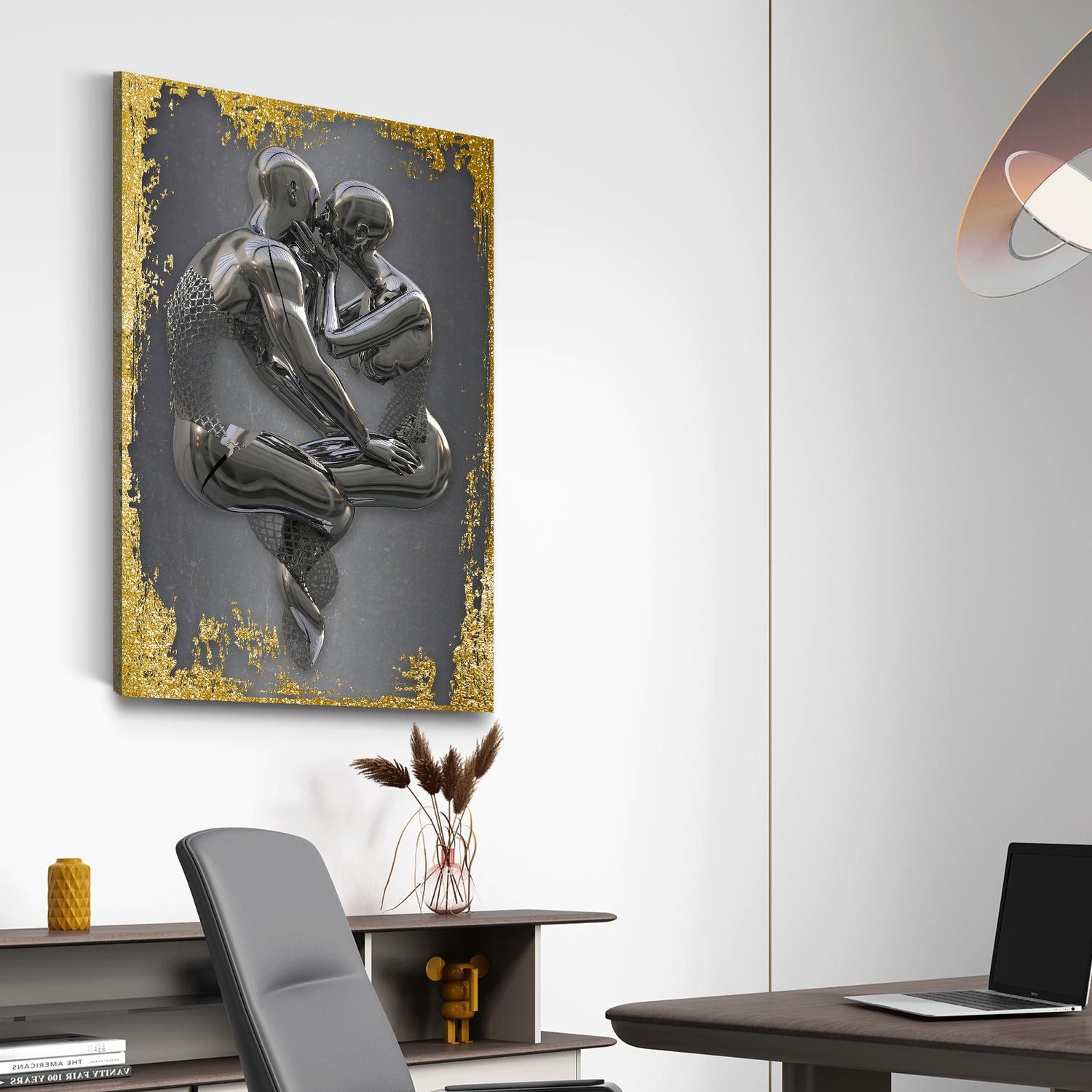 Artedinoi Leinwandbild Metallfigur modern abstrakt Körper Metall Gold Leinwandbild Wandbild K
