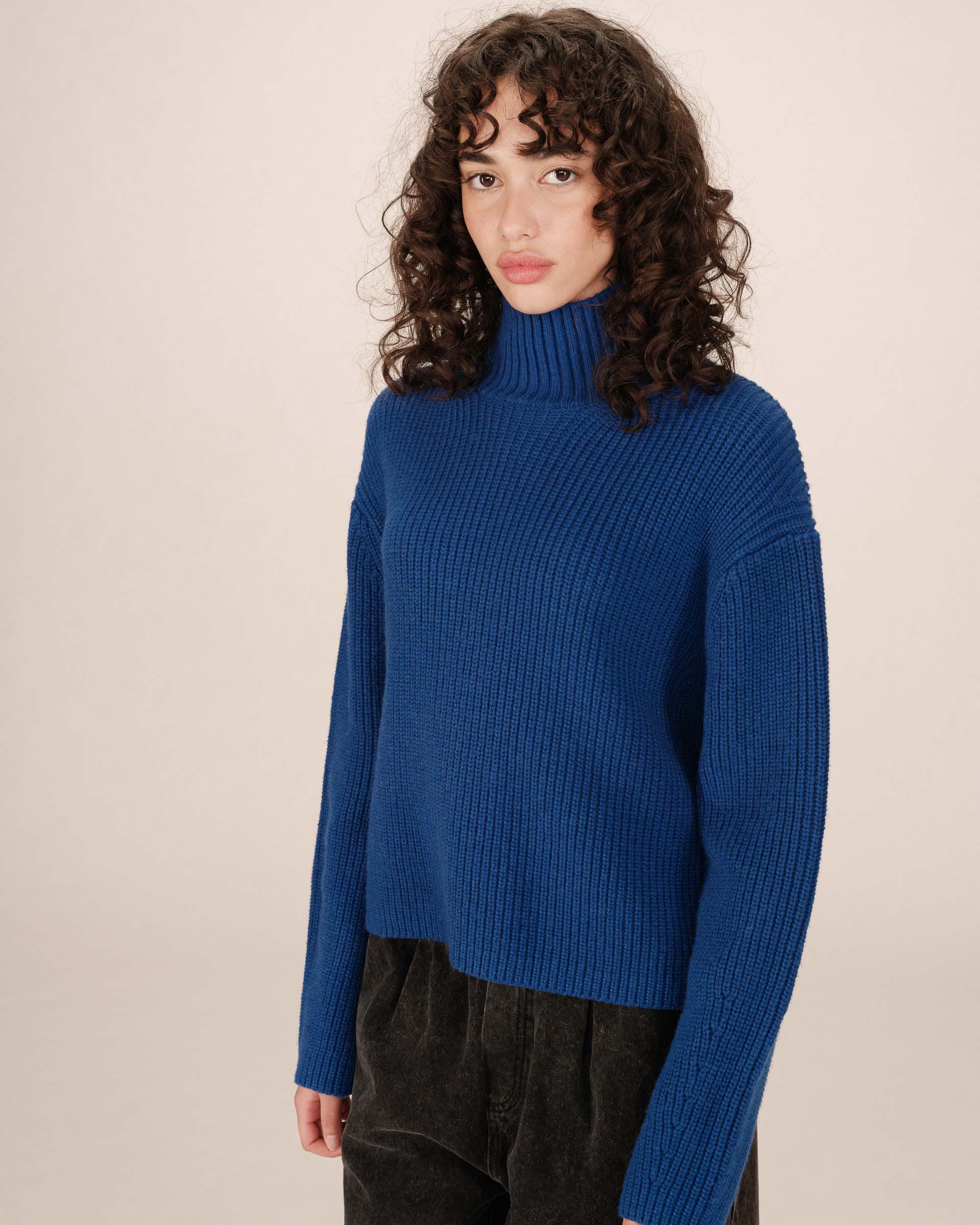 Grace & Mila Strickpullover Wool boxy sweater SAGAN ? Wollpullover ? mit hohem Kragen ? Rippstrick