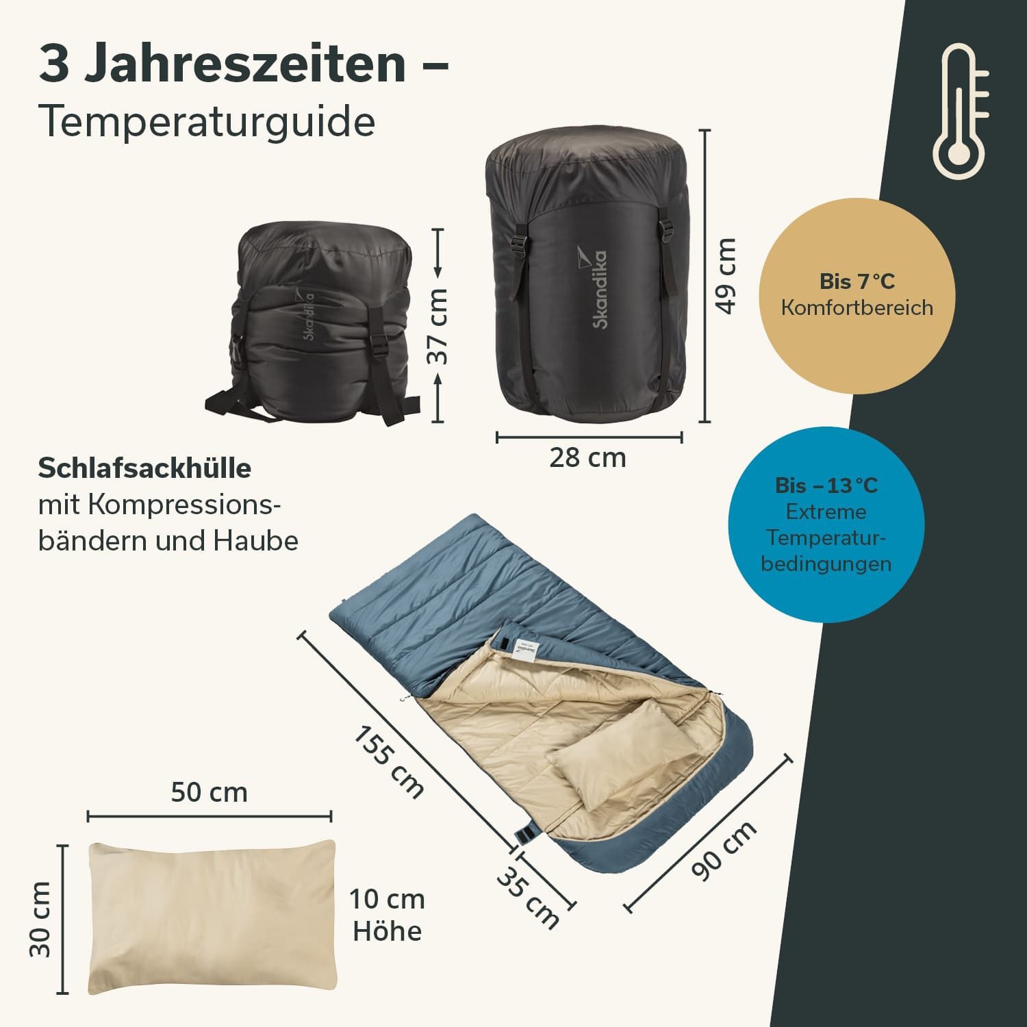 Skandika Deckenschlafsack für Erwachsene, Oppdal 190, 3 Jahreszeiten, bis 7 °C, mit Kopfteil (Wärmeisolierender Stoffsteg gegen Kältebrücke, Innentasche mit Kle – Bild 5 von 5
